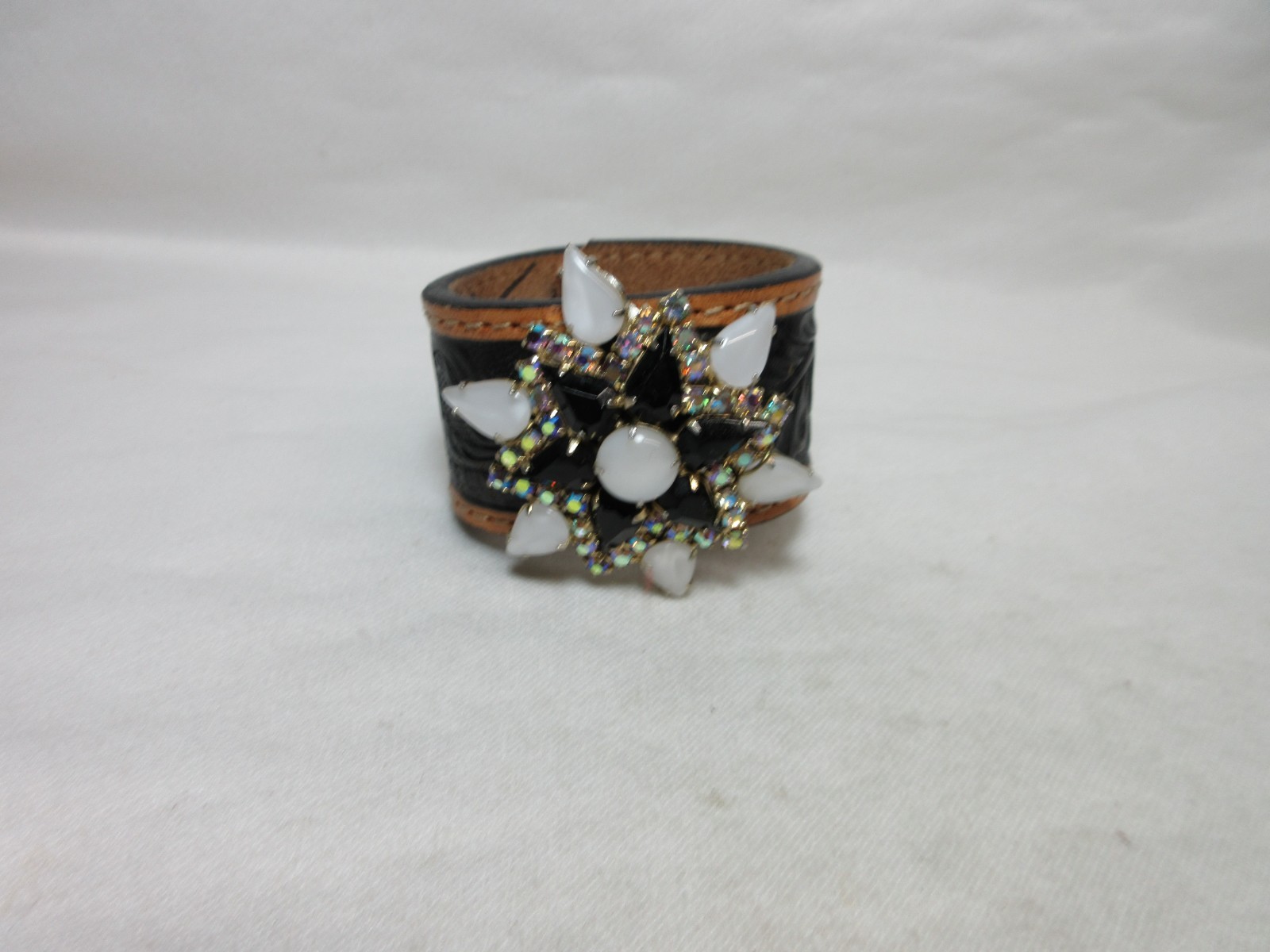 RE-LOVED LEATHER DESIGNS BRACELET WITH RHINESTONE STAR BY KENNEATHIA HAGEN #70
