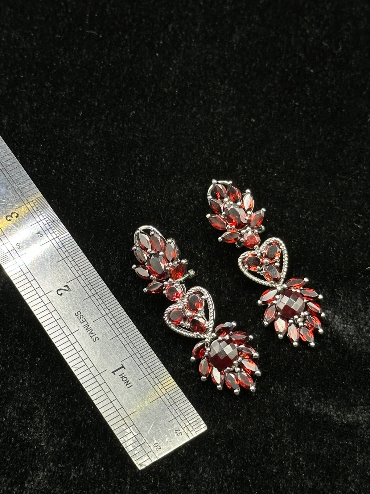 Beautiful Victorian Handmade Faceted Garnet Earrings, 925 Sterling Silver
