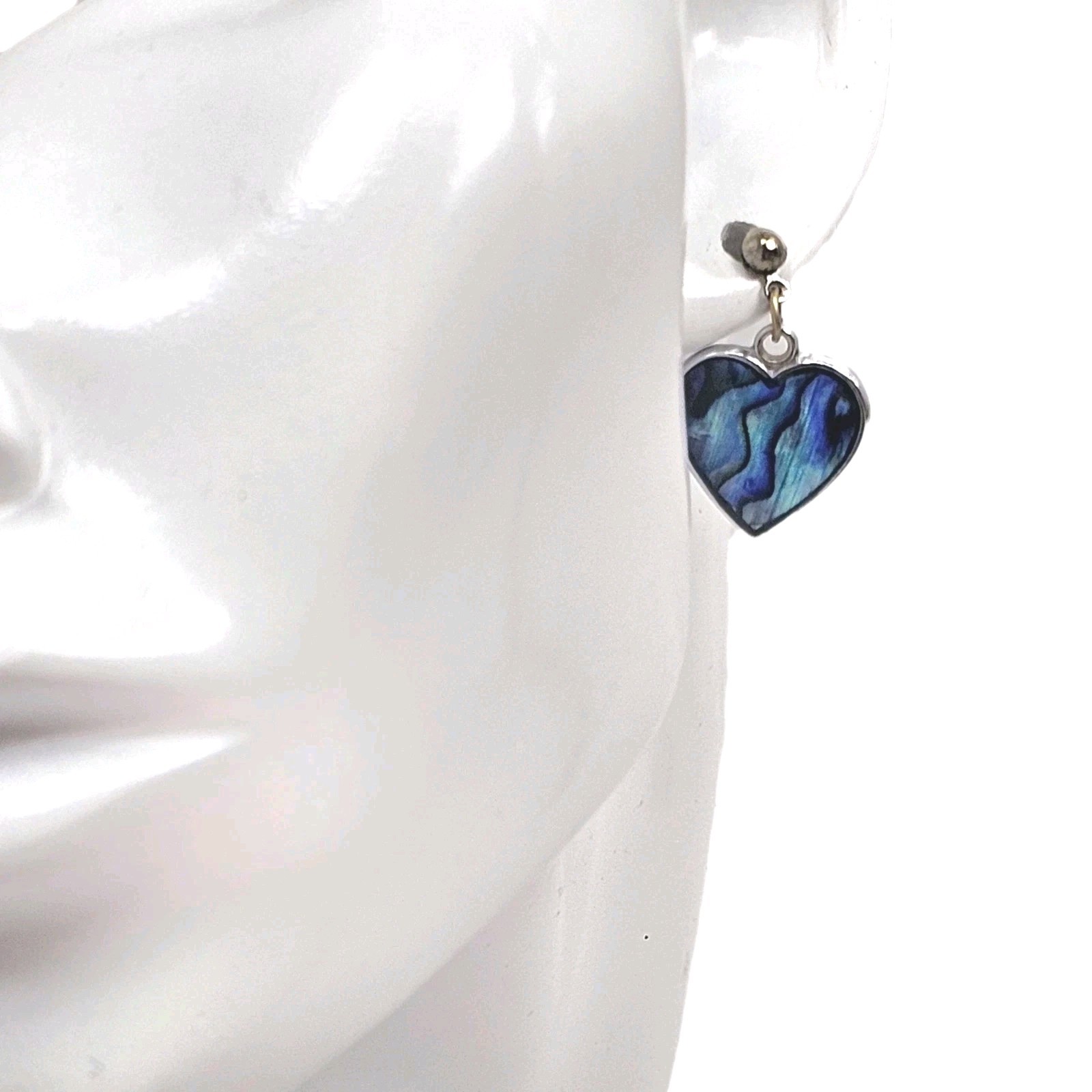 Vintage Paua Shell Heart Shaped Dangle Drop Earrings For Pierced Ears | 5/8″