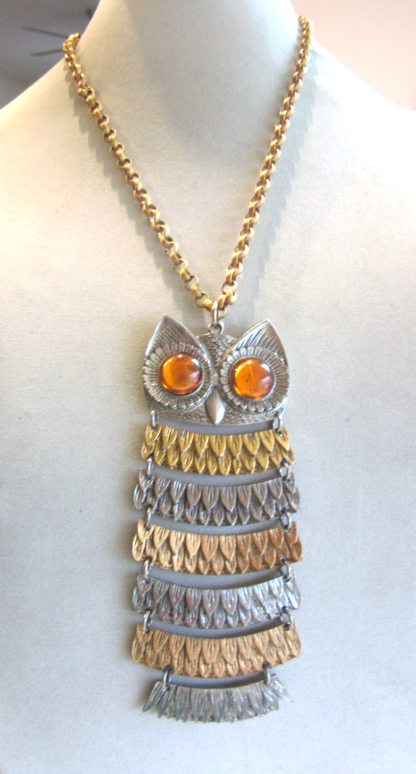 Vintage Park Lane articulated Owl large pendant on a textured linked chain