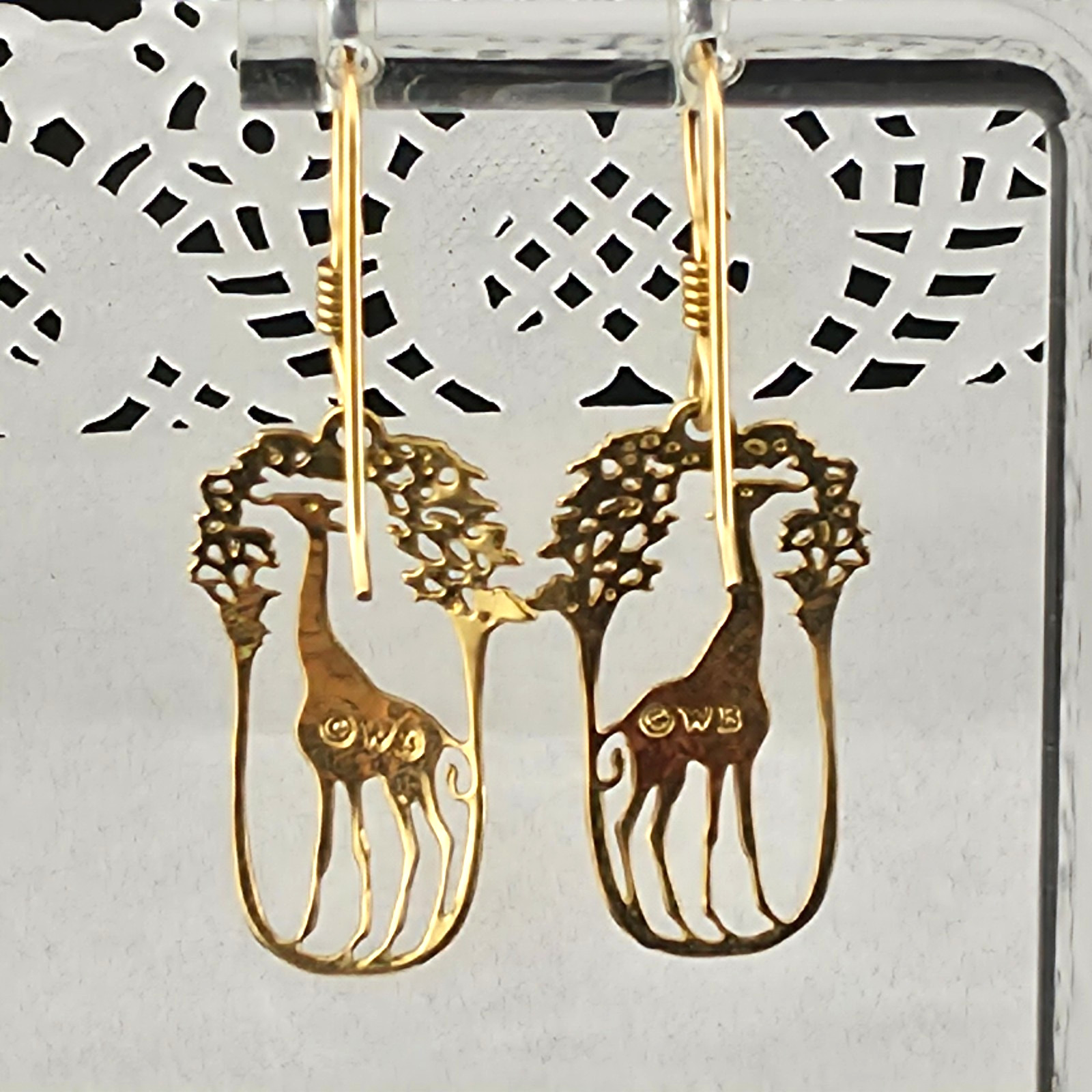 Vintage 90s Wild Bryde Safari Giraffe Gold Plated 1.5″ Dangle Drop Earrings