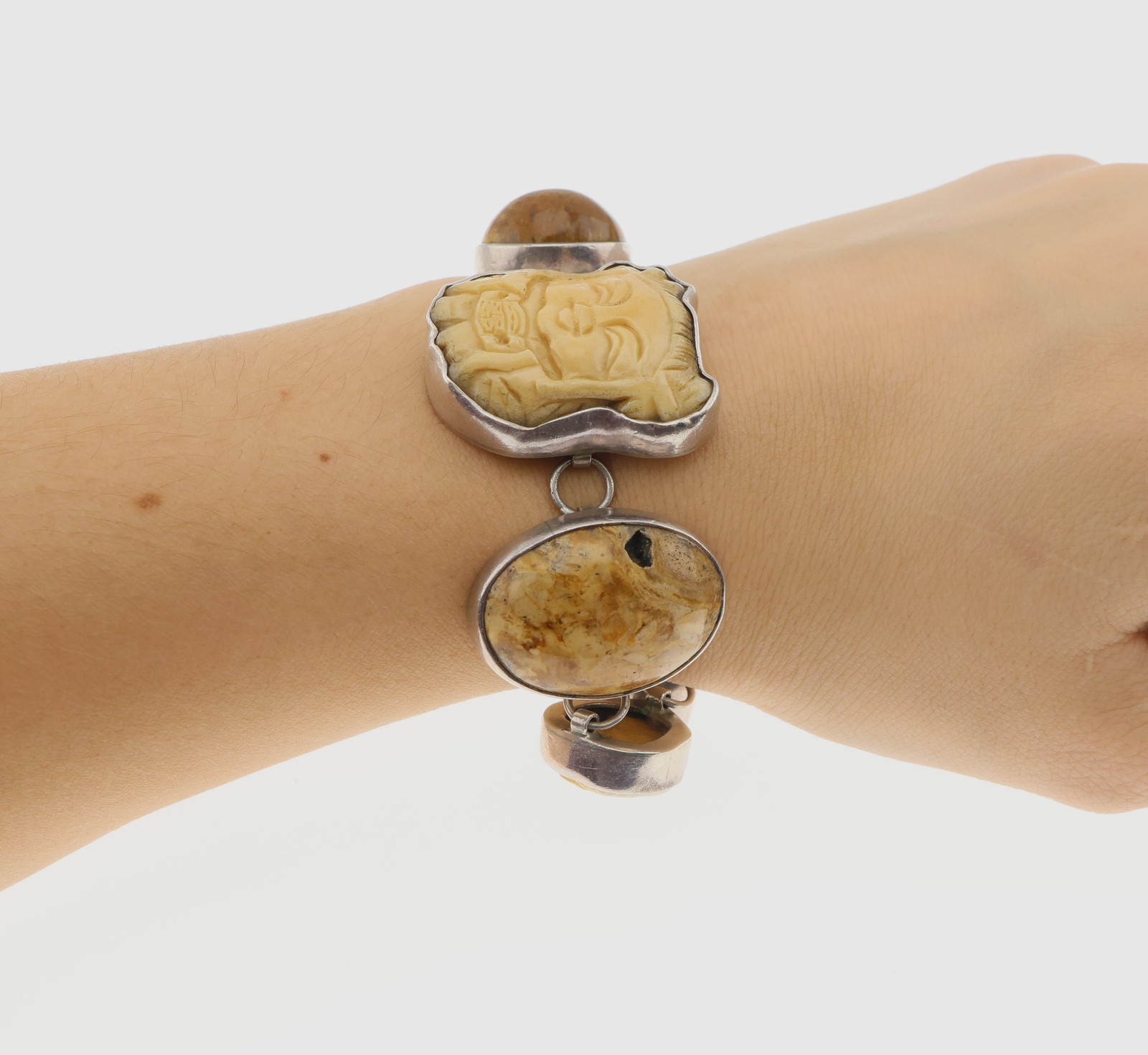 Amy Kahn Russell Sterling Silver Carved Stone Mixed Media Bracelet