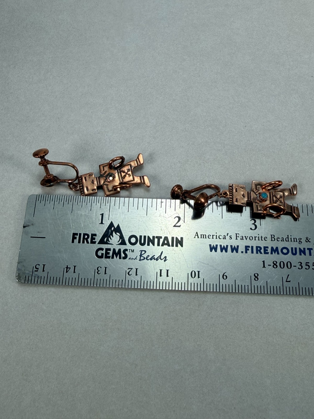 Vintage Copper Native American Kachina Figure Dangle Screw Back Earrings