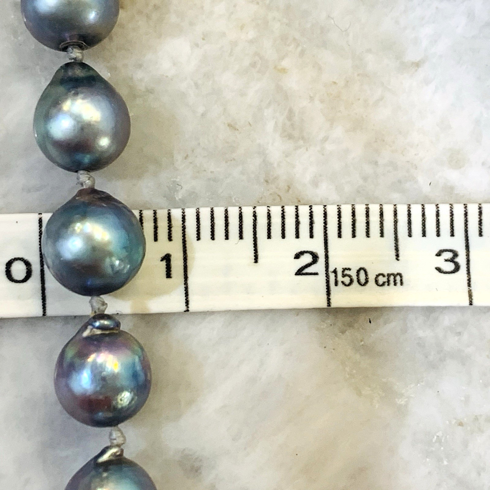 VTG BLUE AKOYA PEARL Necklace SET 10k WG 7mm Baroque Saltwater Pin 3″ SILVER 19″