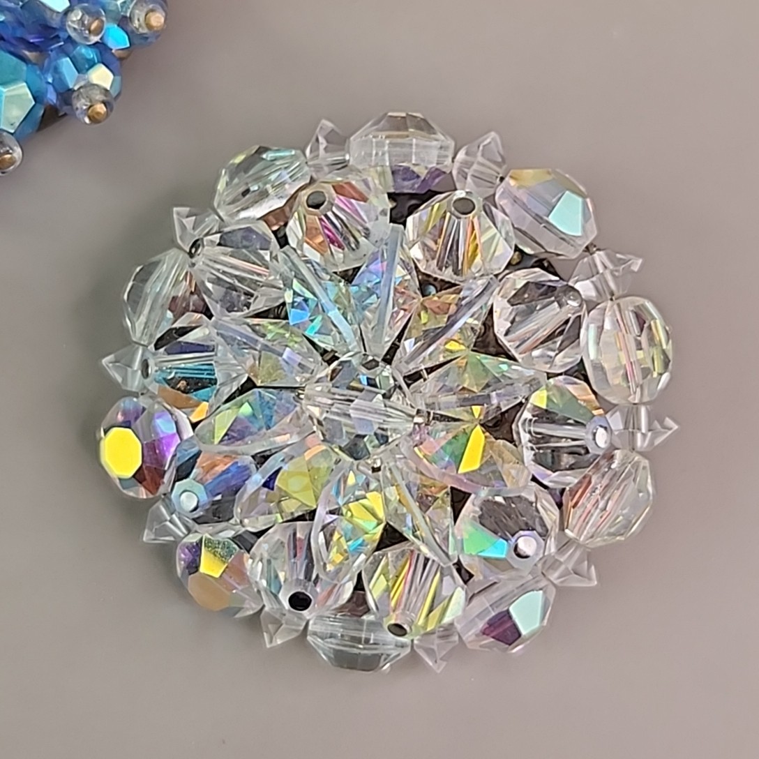 Vintage Cluster Brooch Lot of 5 AB Glass Blue Red Yellow Plastic