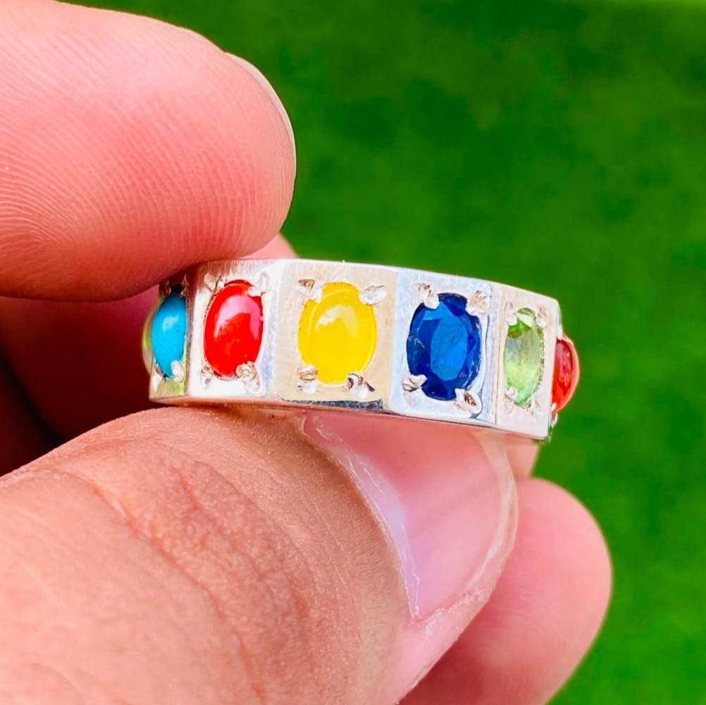 Original Multicolor Ring: Opal, Emerald, Ruby, Agate, Aqua, Peridot, Feroza