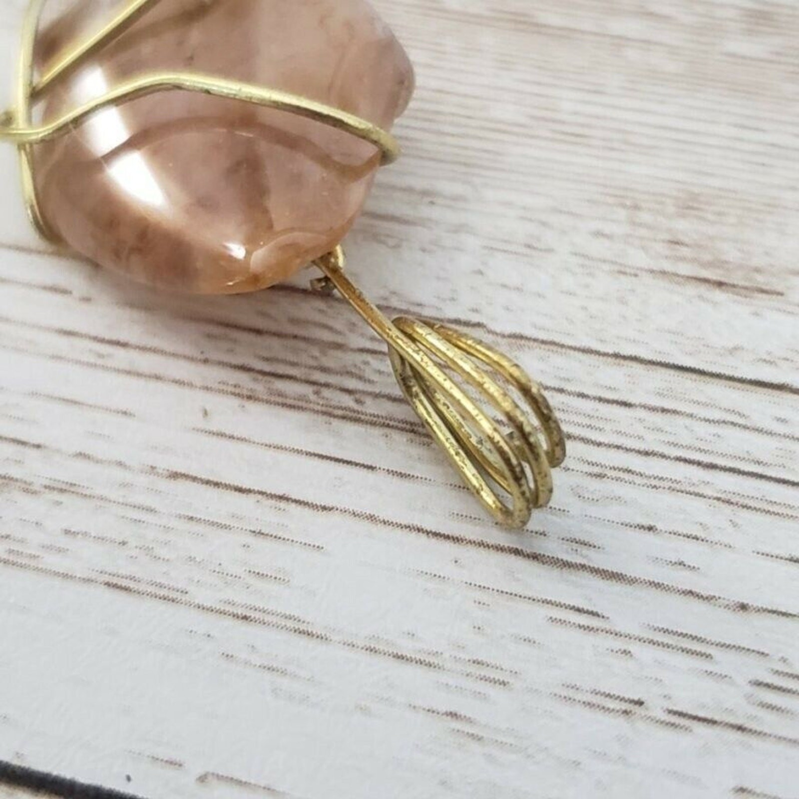 Vintage Pendant Orangey Polished Rock with Gold Tone – No Chain Included