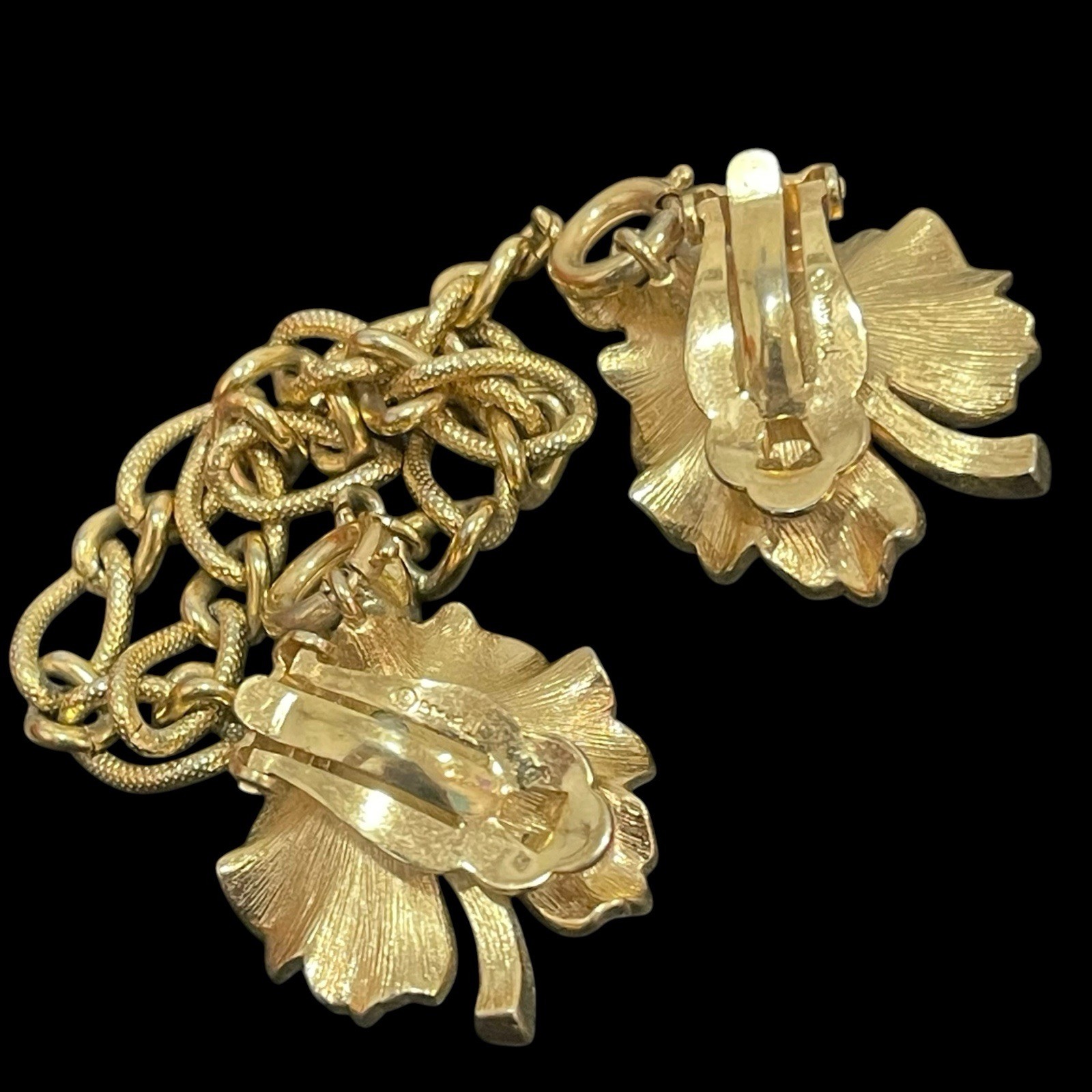 Crown Trifari Convertible Dress Clips or Earrings Leaf Rhinestone Insect Fly Vtg