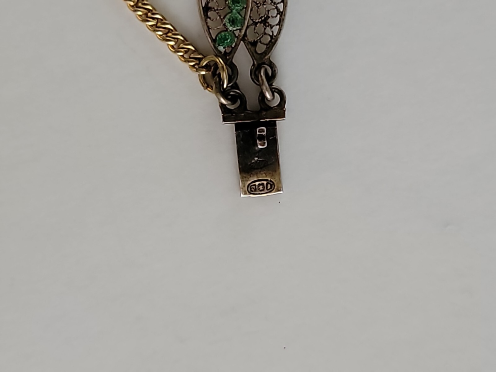 Vintage Cannetille & Green Enamel Bracelet, 6″ 800 Silver
