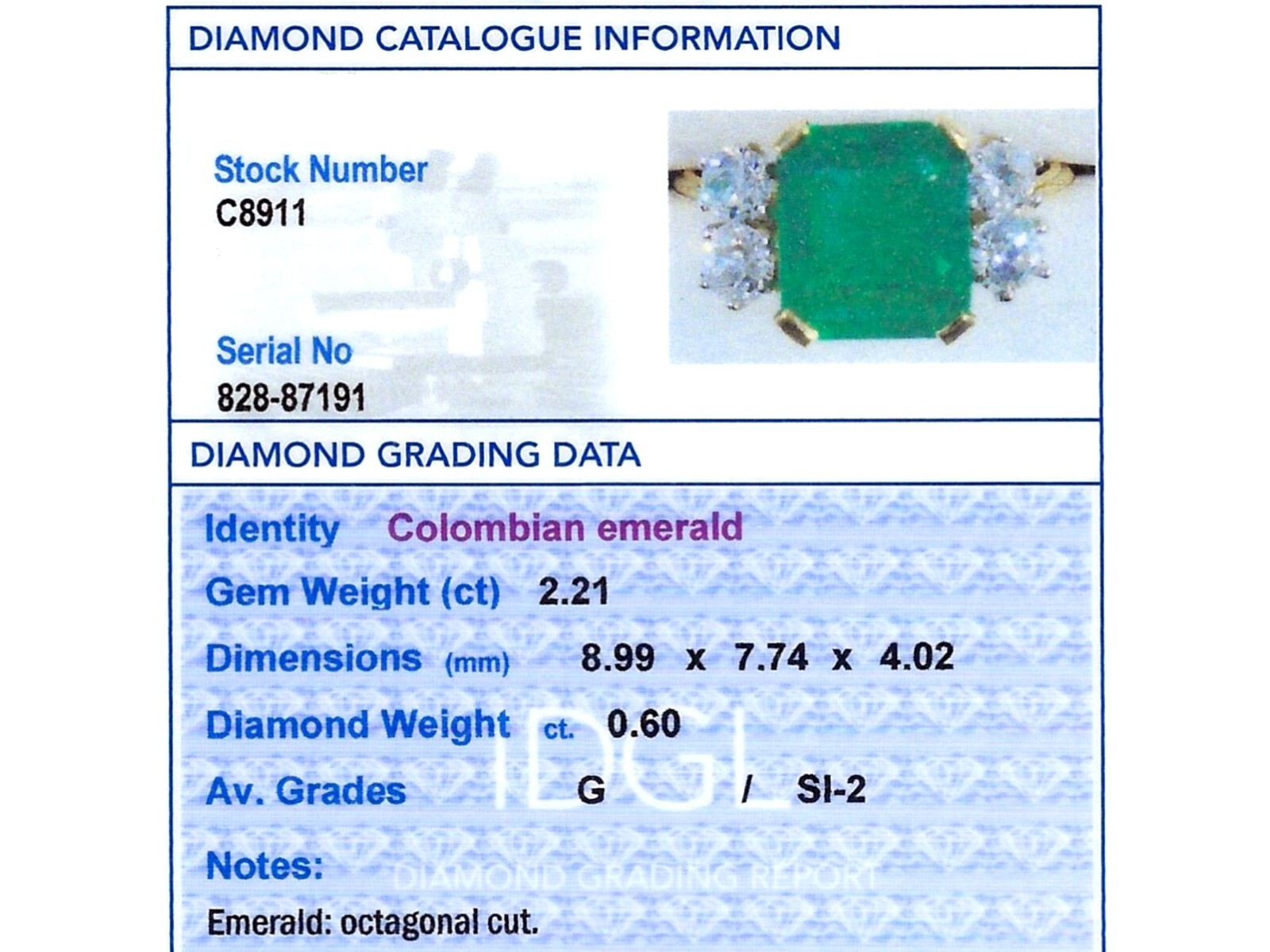 Antique 2.21Ct Emerald and 0.60Ct Diamond, 18k Yellow Gold Ring Circa 1935