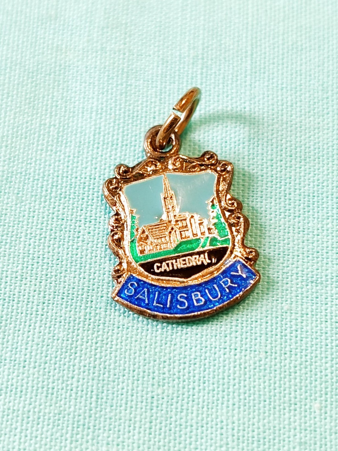 Vintage Sterling Silver Enamel Salisbury Cathedral Pendant Or Charm
