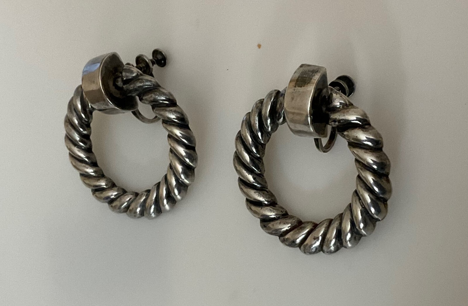 Los Castillo Mex Sterling Rope Twist Dangle Drop Screw Back Earring Classic #580