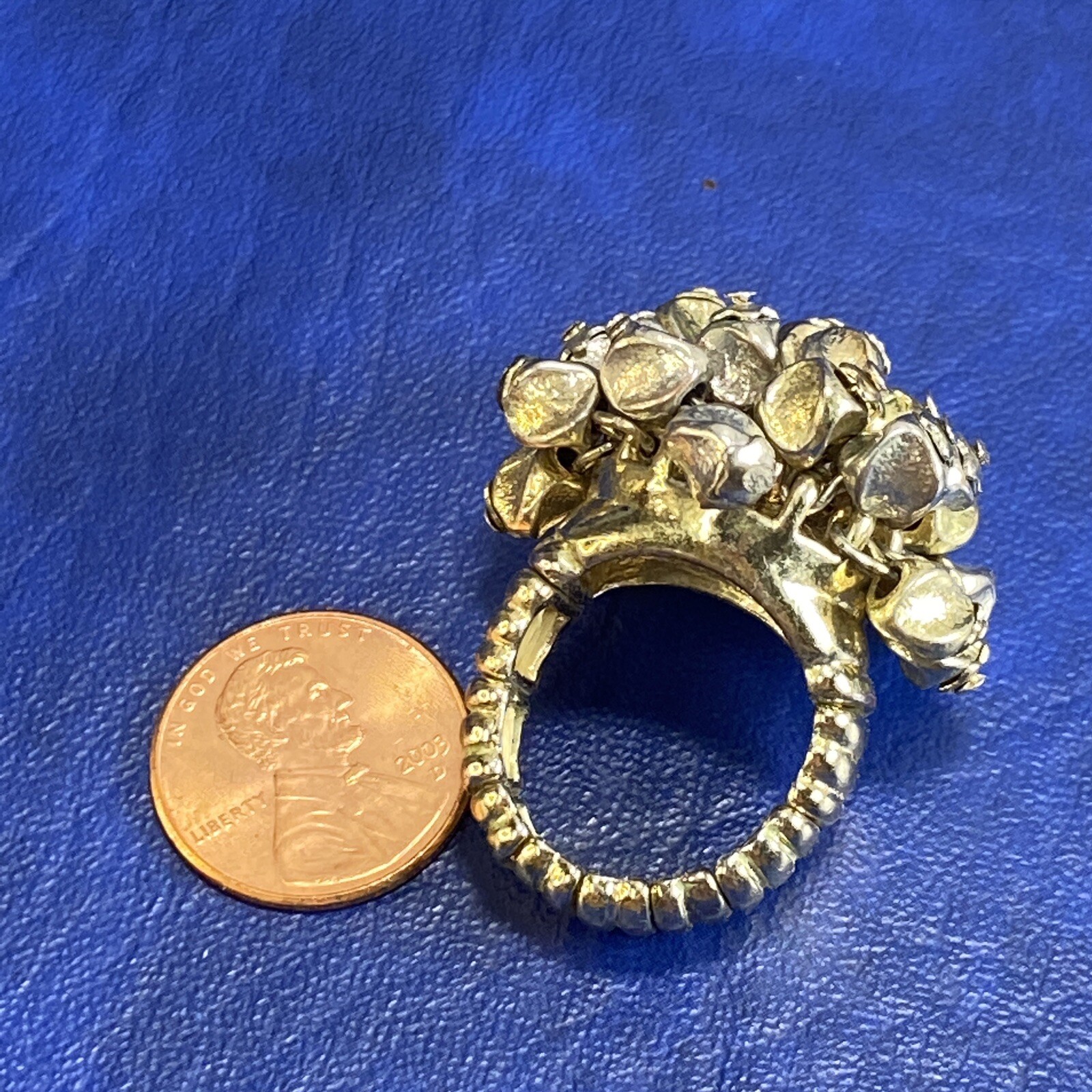 Vtg RA Stretch Band Ring Bold Oversized Metal Jiggly Bling Nugget Chips SZ 7-10