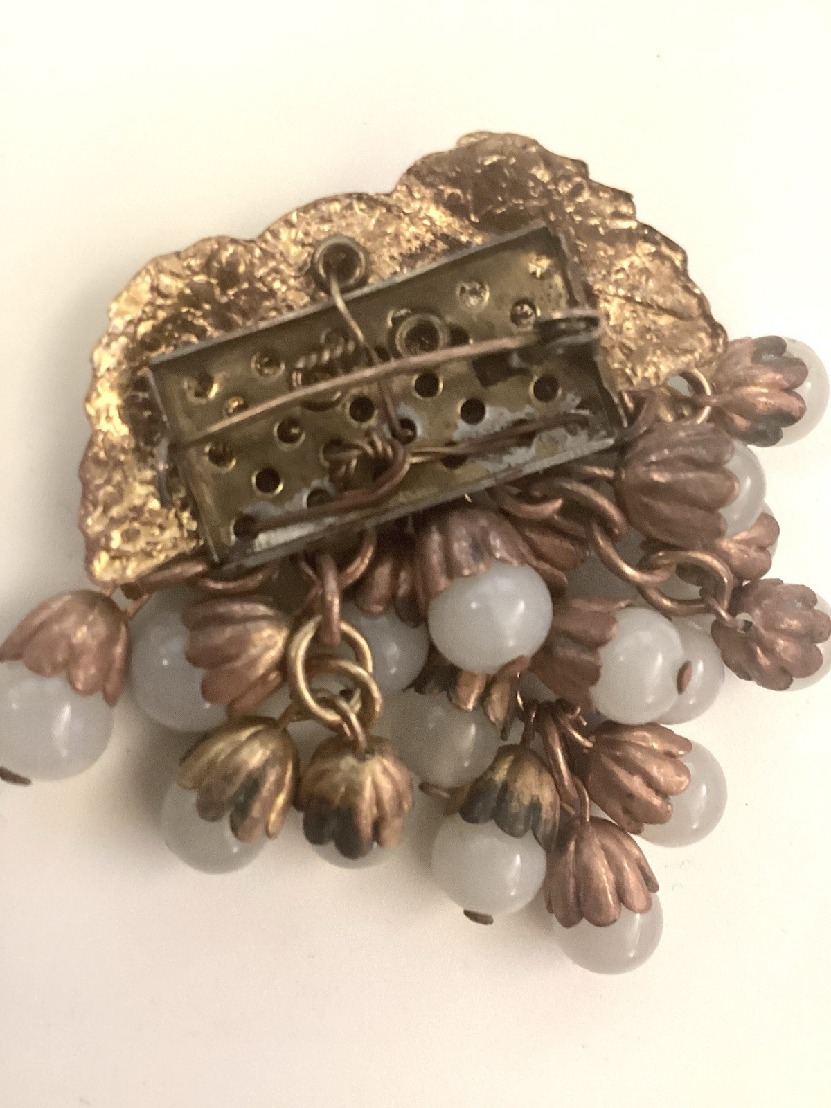 Miriam Haskell Early Handmade Gripiox Drop Dangle 2 Inch Brooch
