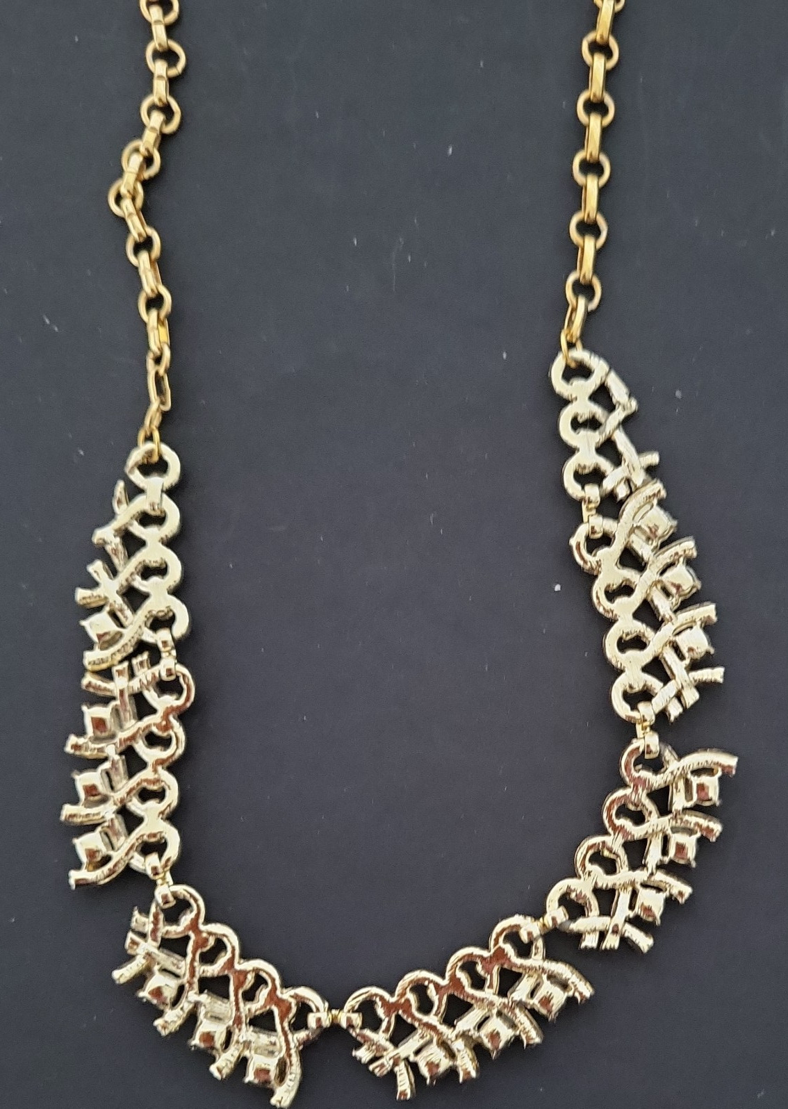 Vintage Gold Tone Blue Rhinestone Choker/Necklace w/Hook Clasp