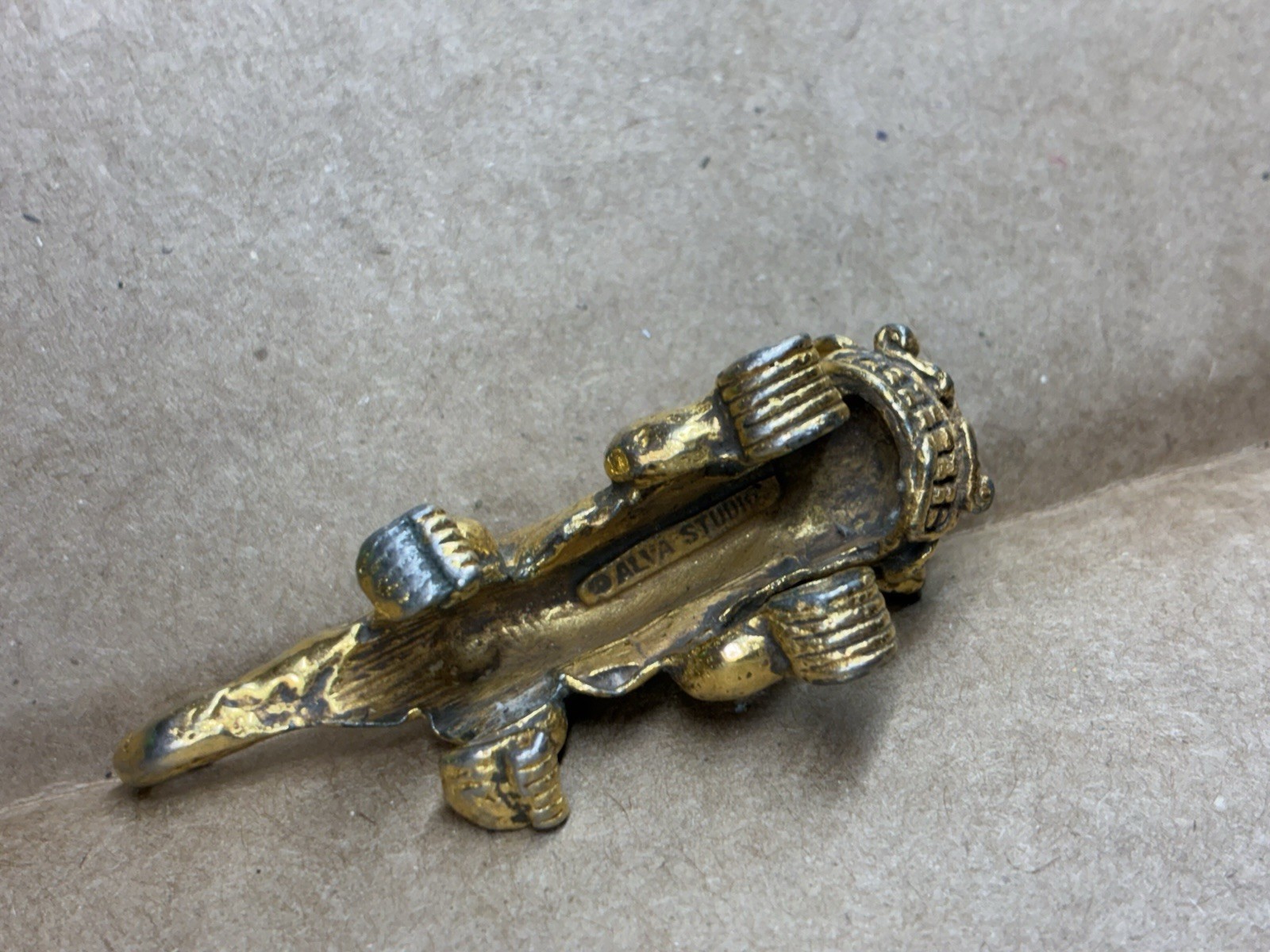 Vintage Signed Alva Studios tiger pendant Aztec Inspired Gold Tone Statement