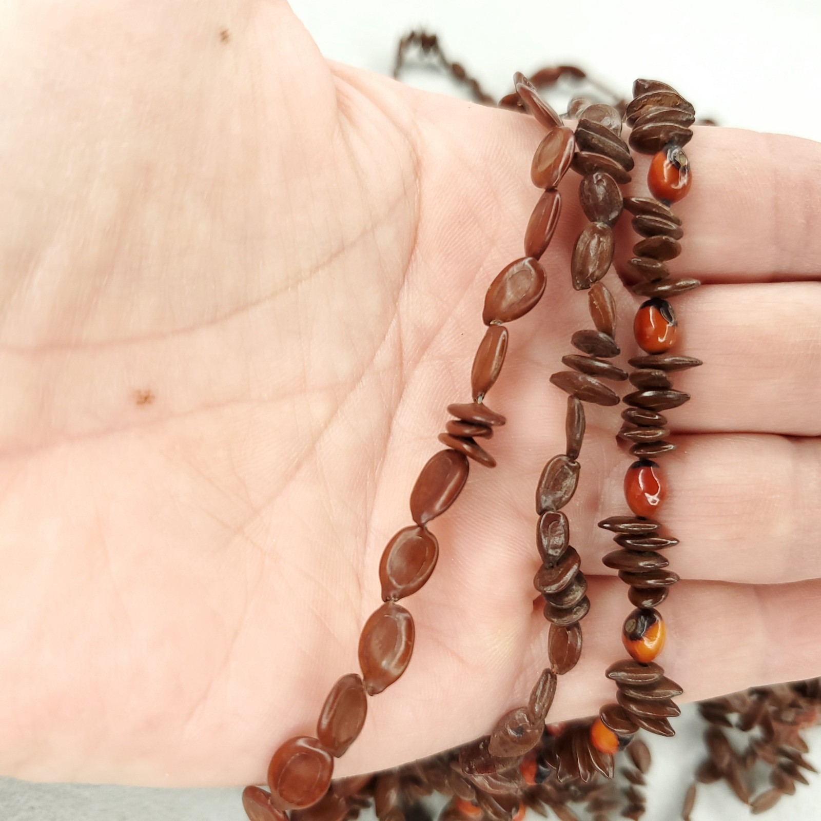 Vintage Beaded Koa Seed Necklace Set Of 3 Brown Red Long Hawaii Boho Tiki 80″