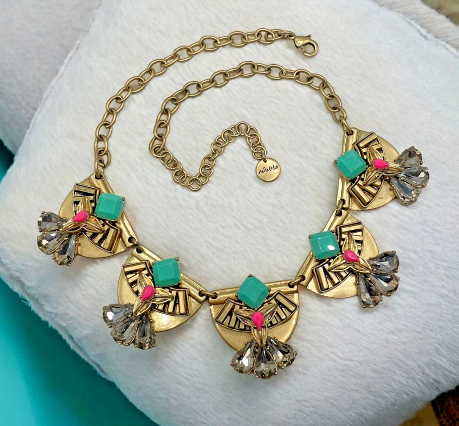 VTG Signed Stella & Dot Statement Revival Rhinestone heavy choker necklace