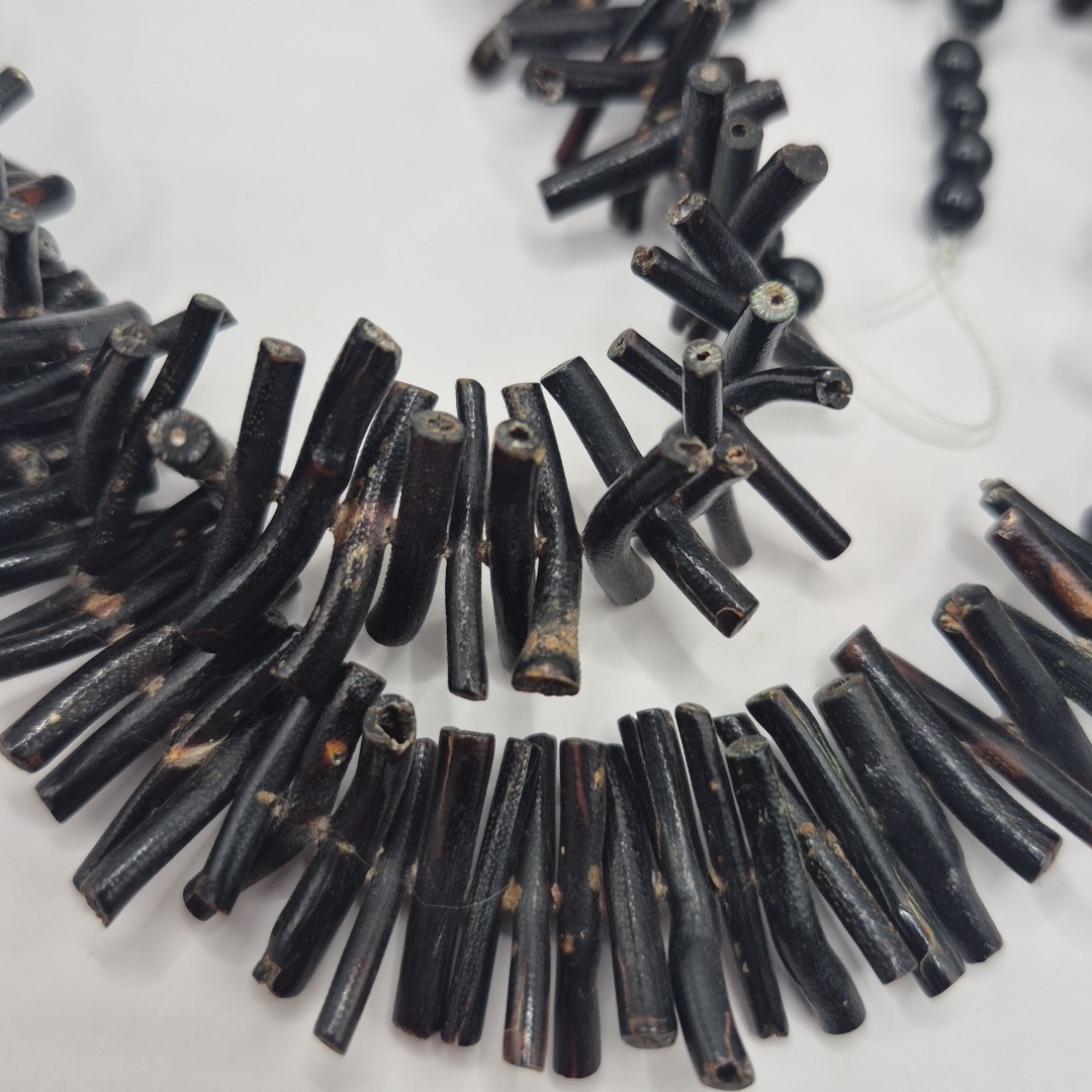 Vintage Large Black Coral Branch Beaded Necklace Strand For Jewelry Making
