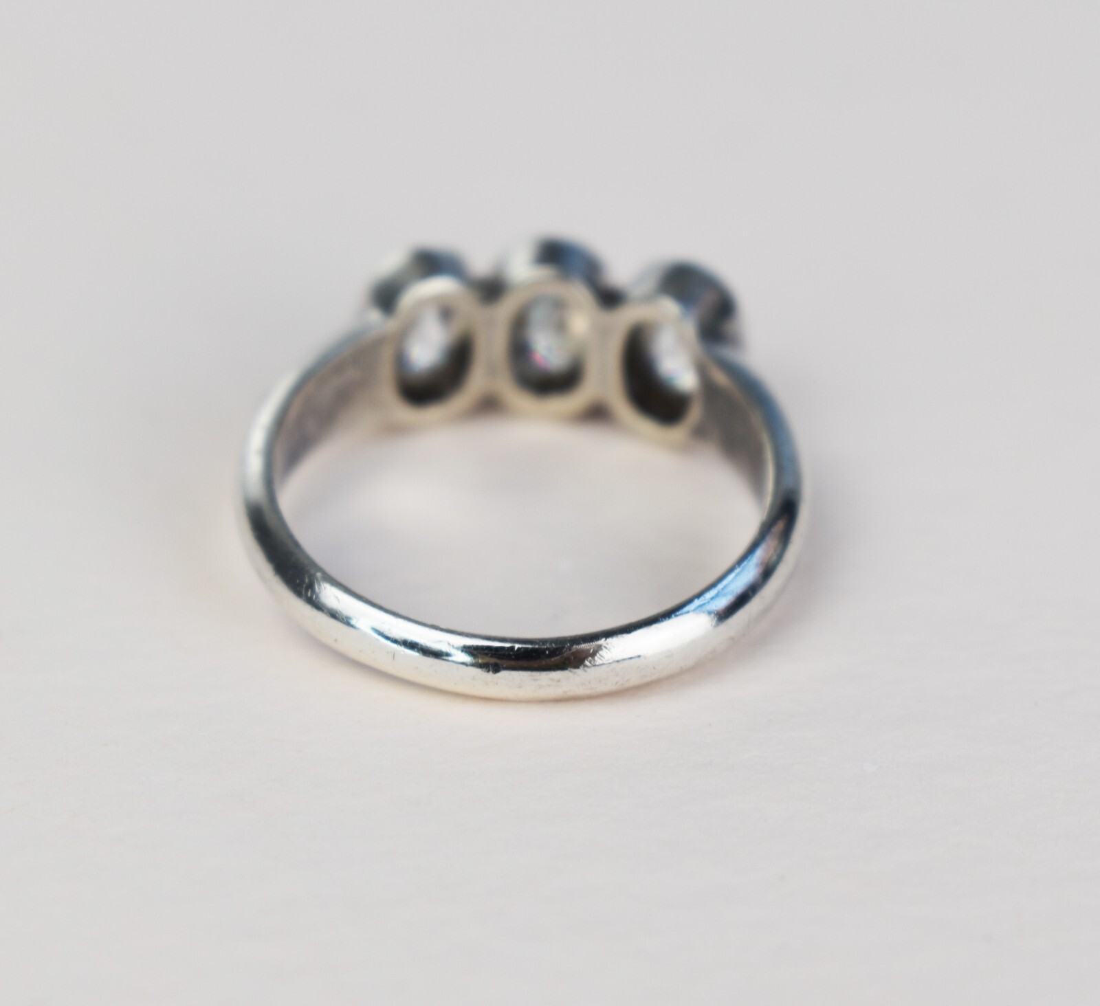 Chunky sterling silver ring with clear gemstone, basic casual right hand ring