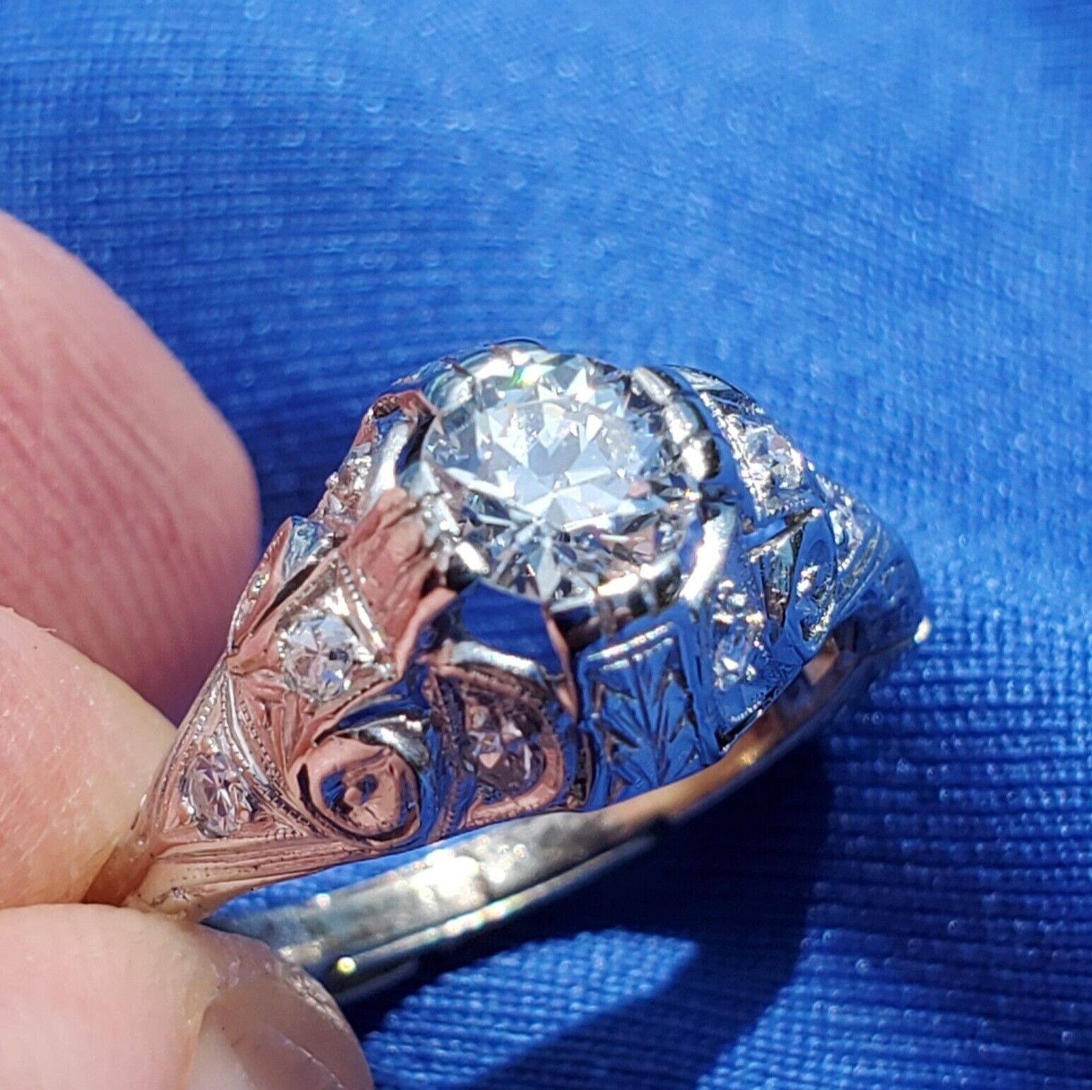 Original EARTH MINED DIAMOND art DECO Engagement Ring Vintage PLATINUM Solitaire