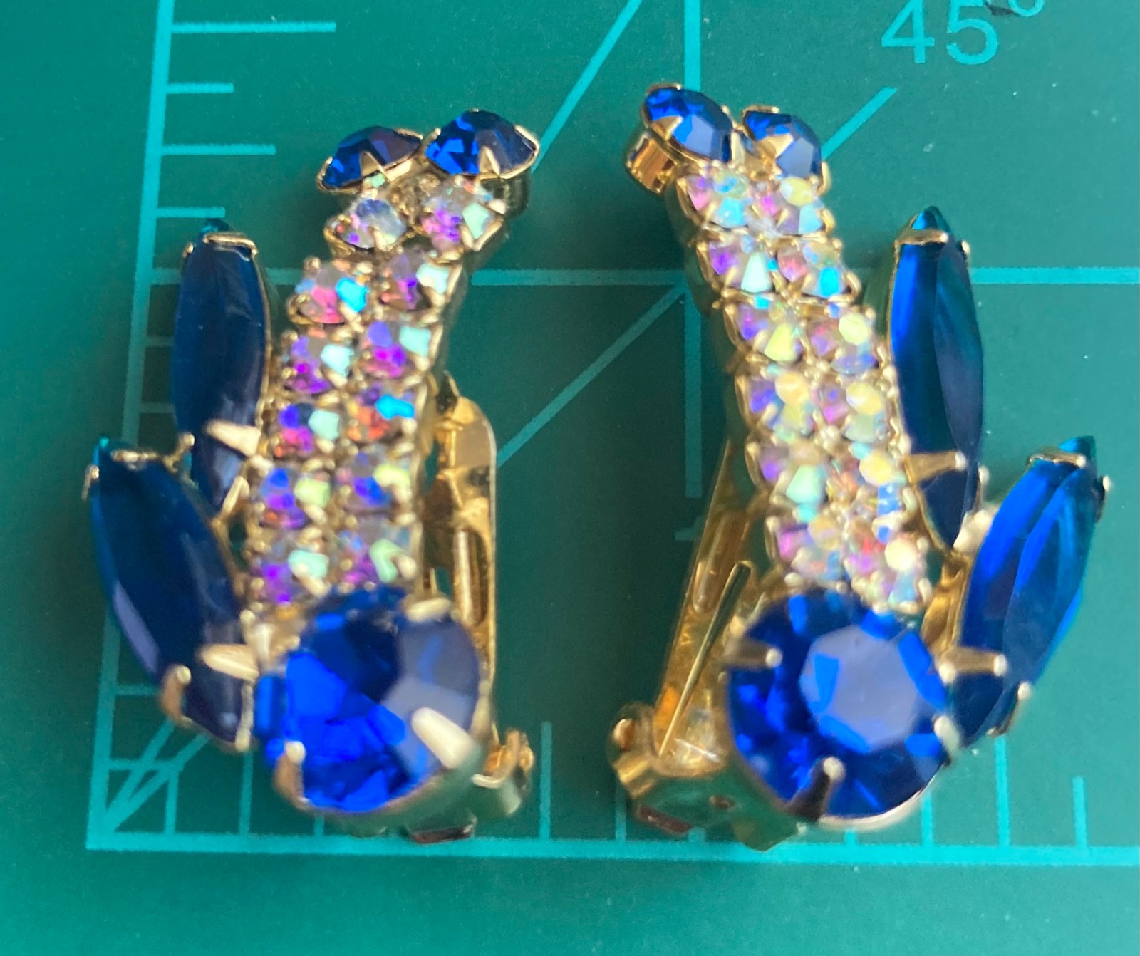 Verified JULIANA D&E Blue Open Back Navette AB Rhinestone Brooch Earring Set