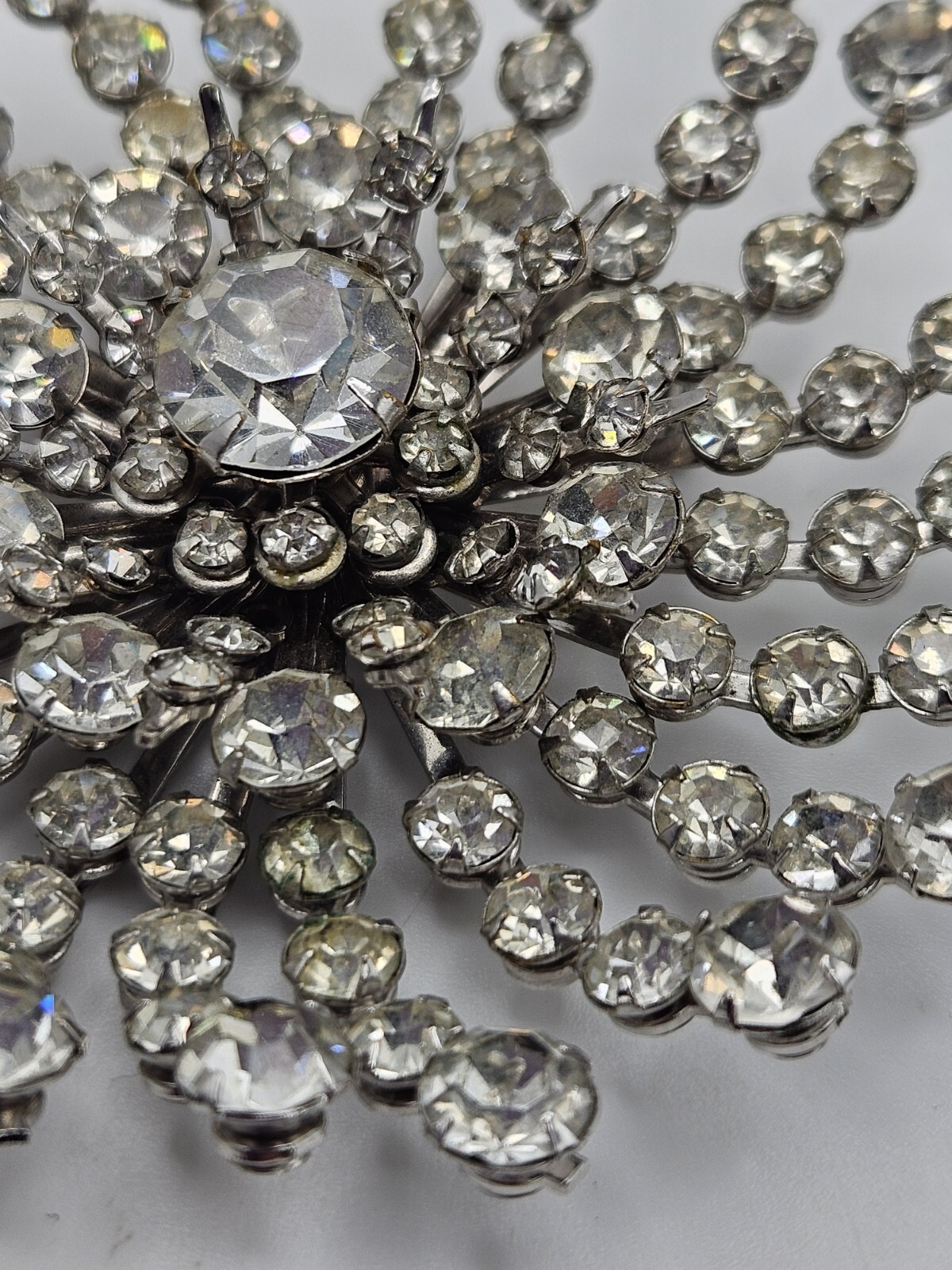 Vintage Clear Glass Rhinestone Pinwheel Large Brooch Pin
