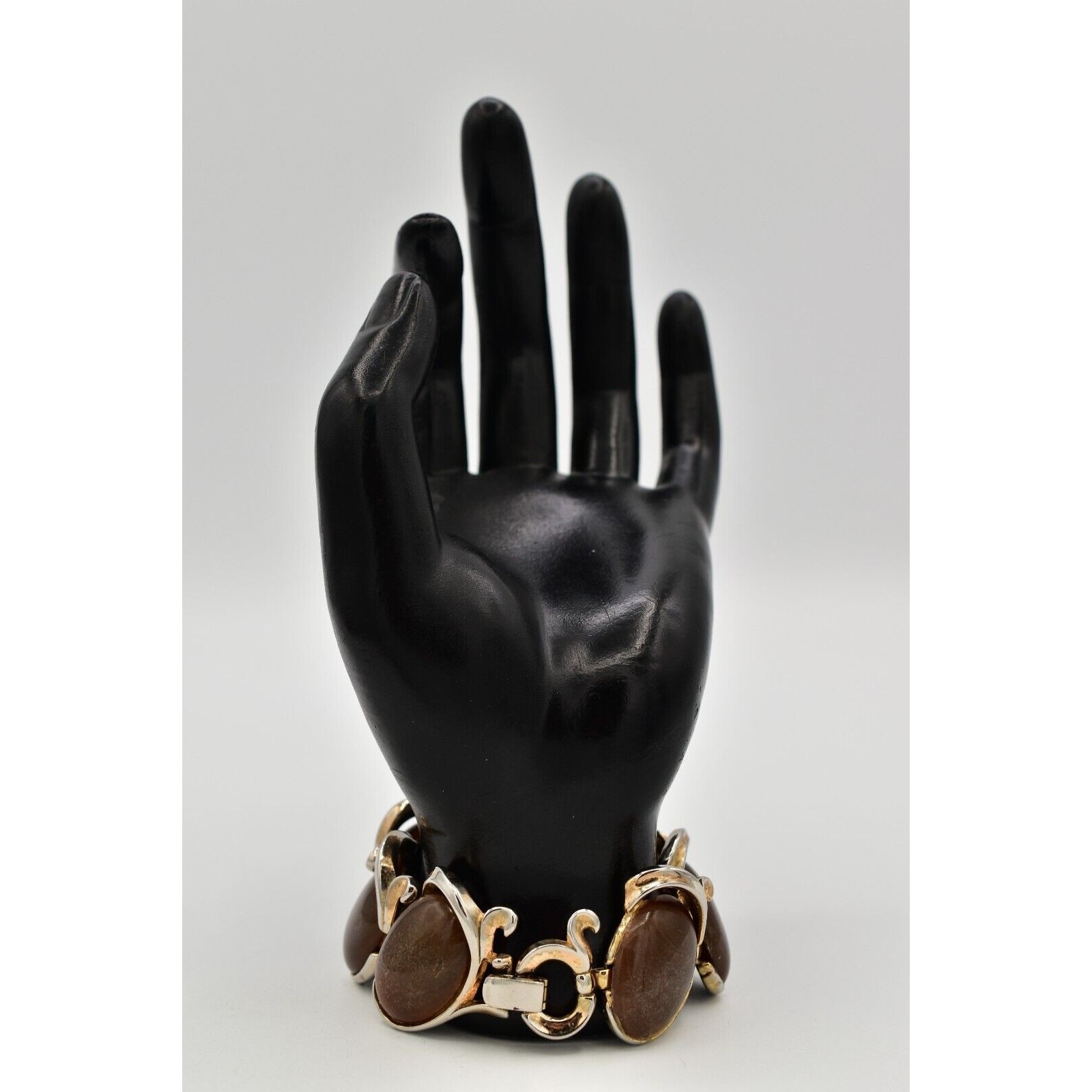 Trifari Vintage Bracelet Espresso Brown Beaded Thick Chunky Heavy Signed Bin7