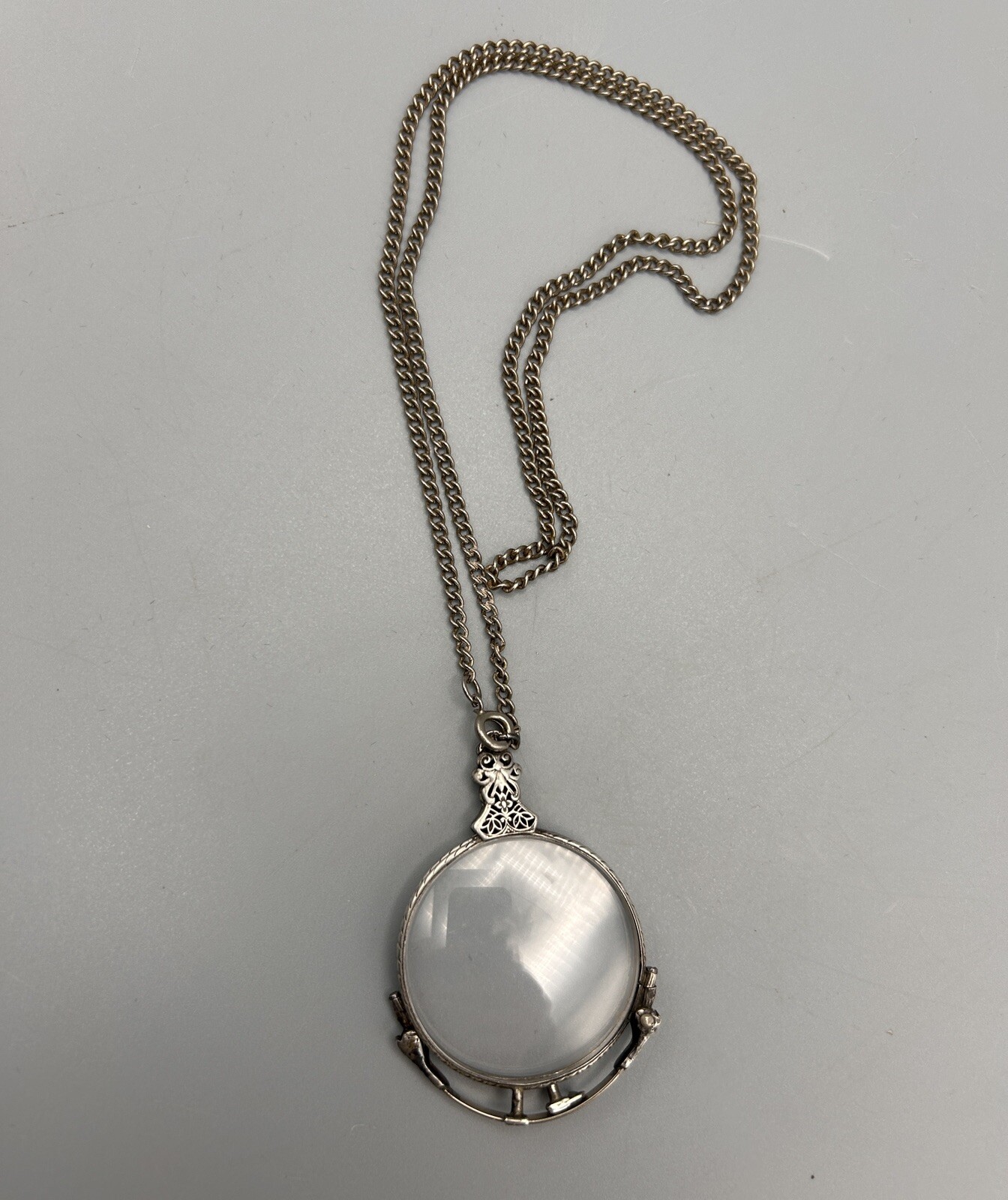 Victorian Silver Lorgnette Reading Glasses Pendant Necklace