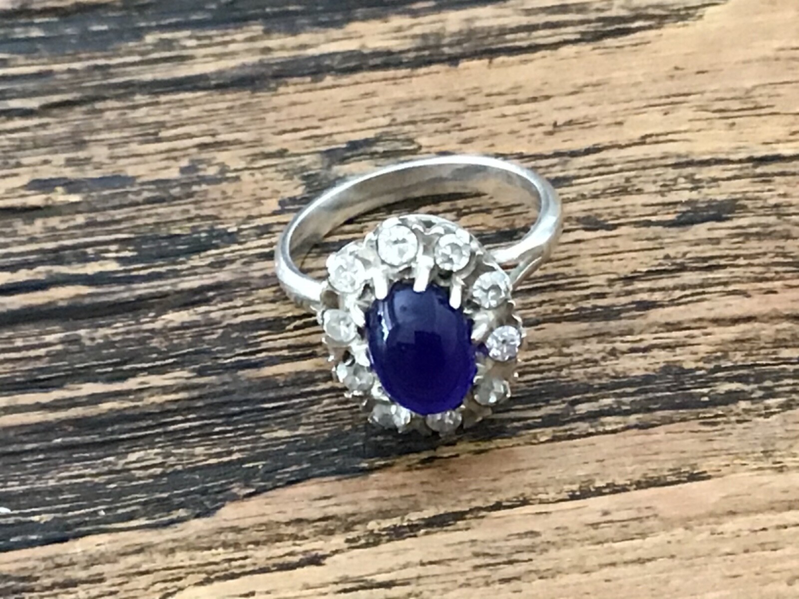 Vintage Sterling Silver 925 Ring With Blue Sapphire and 10 Cz’s Size 6, Weight 4