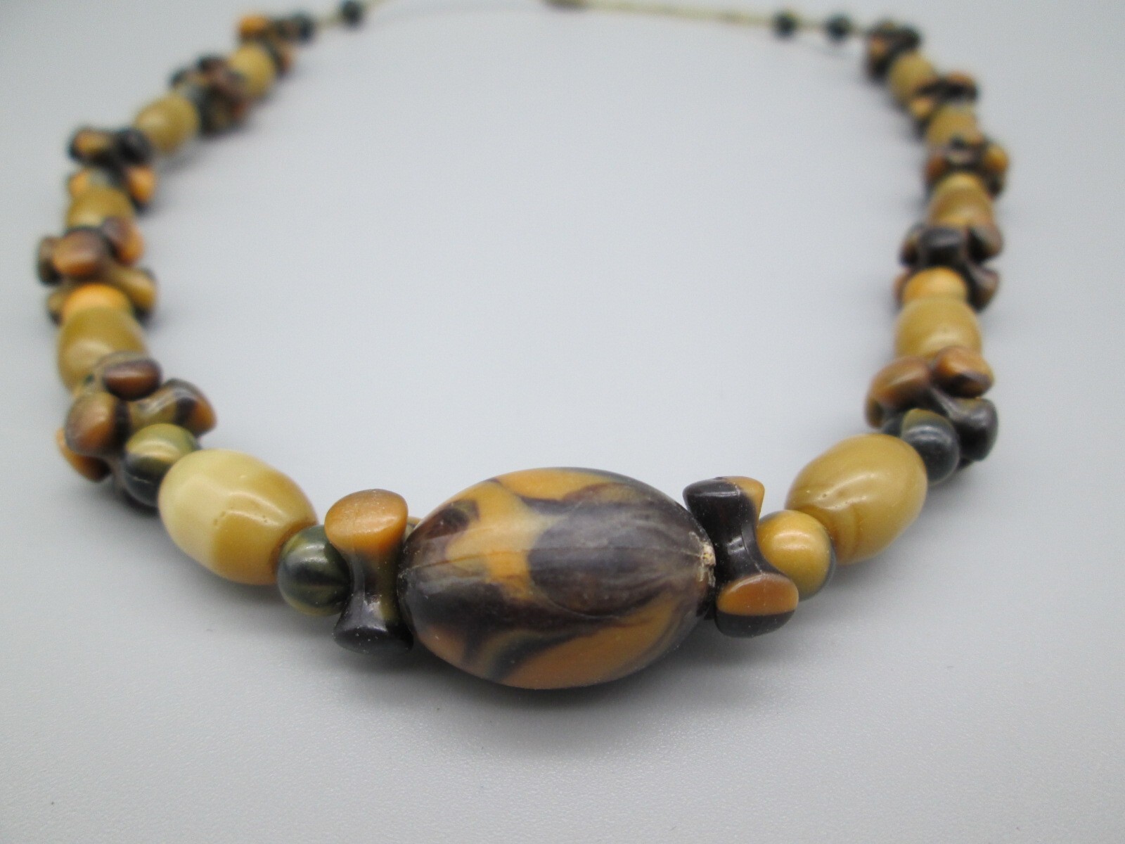 Tortoise Shell Print Acrylic Bead Artisan Made 17″ Necklace Vintage Estate 70’s
