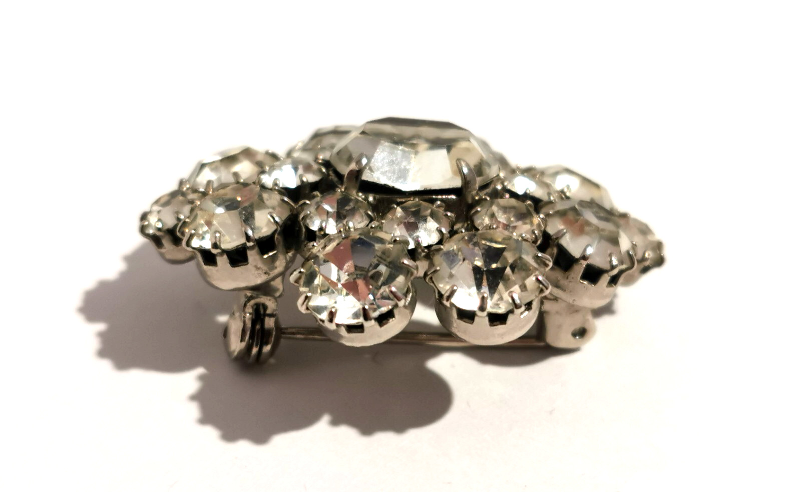 Vintage Czech Brooch Rhinestones White/Colorless Glass Vtg Handmade Beautiful