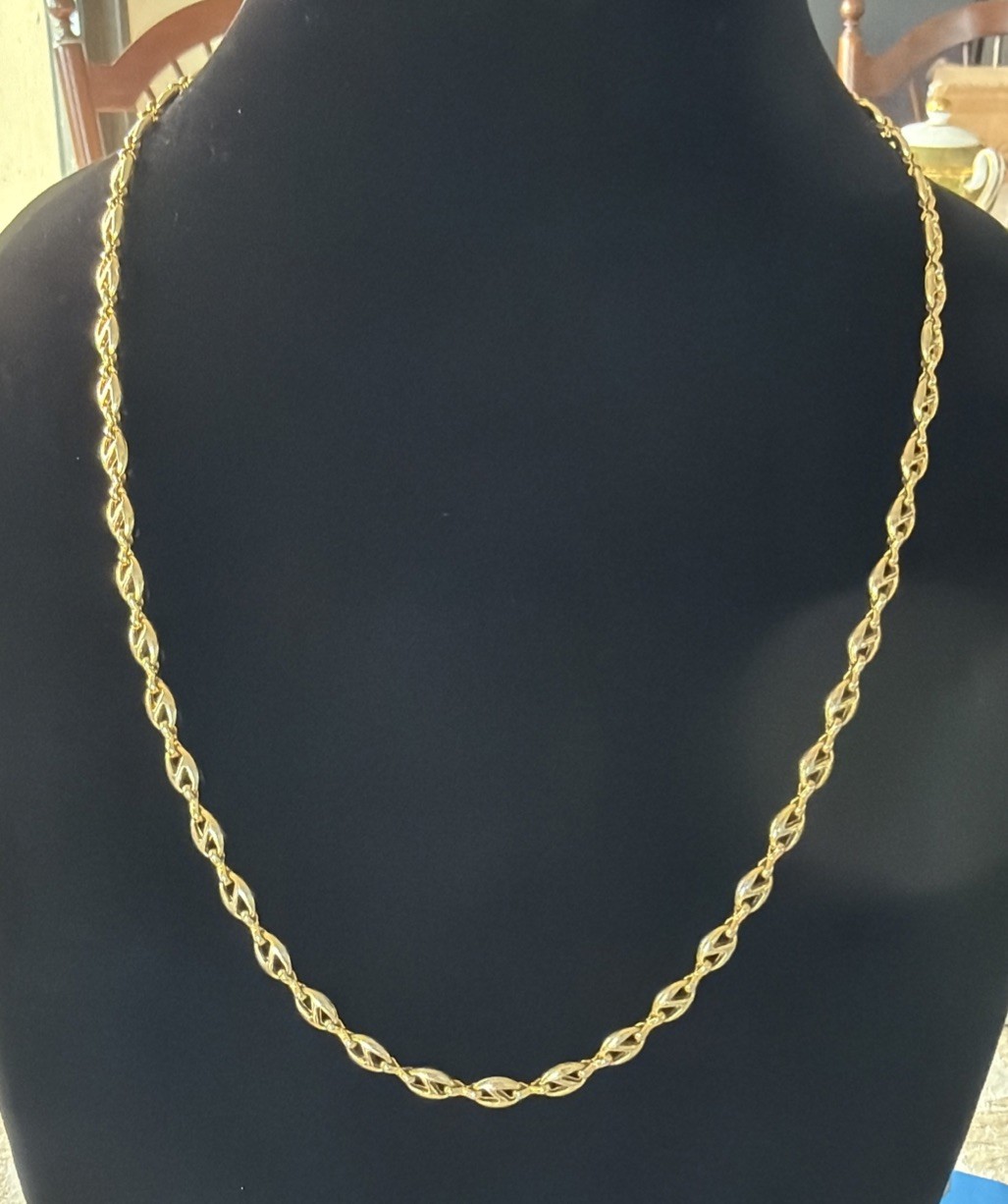 VTG Mariner/Anchor Link Necklace Shiny Gold Tone Chain Vintage Men/Women 24”