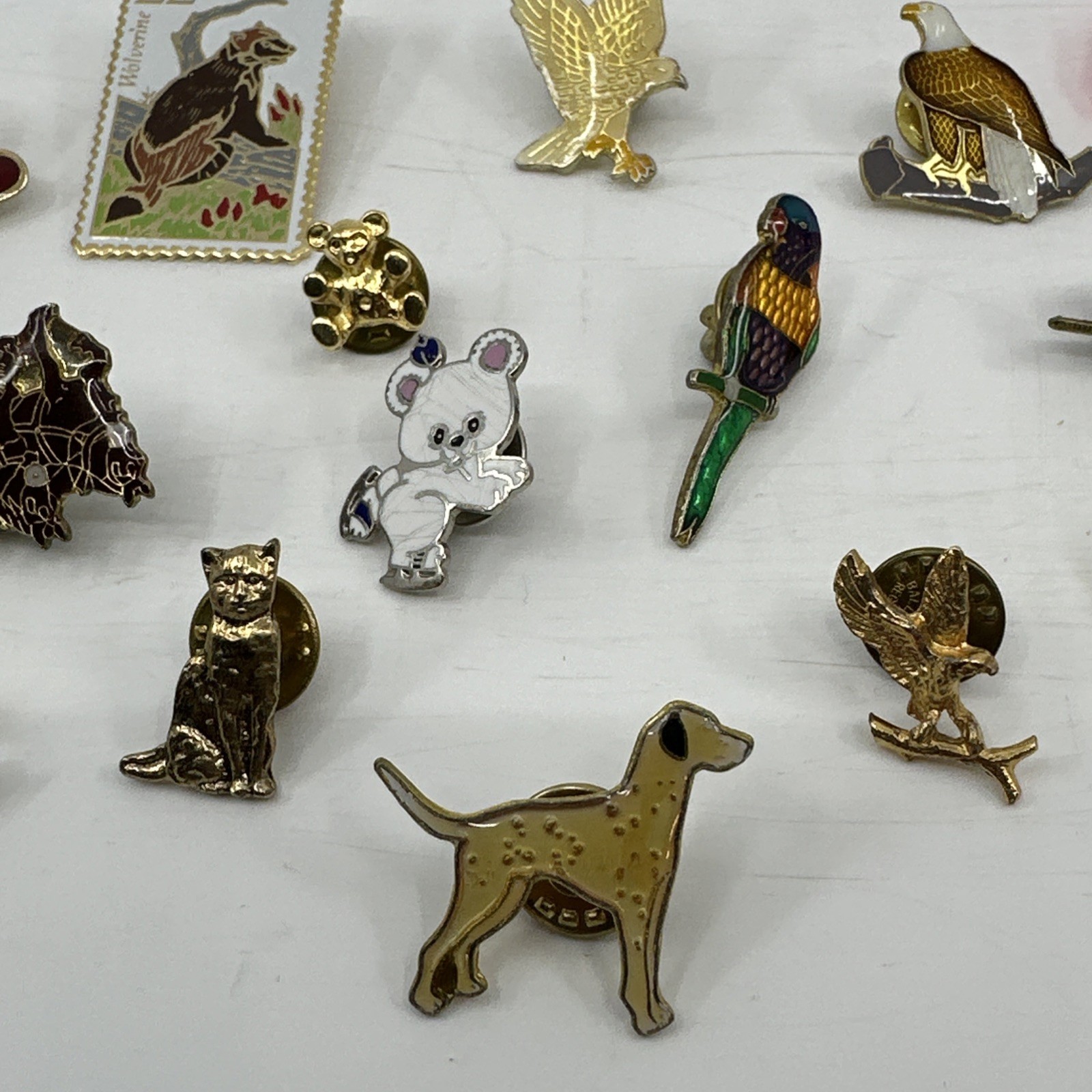 Vintage Animal Enamel Pin Lot Birds Panda Wildlife Cloisonne Gold (PIN-1)