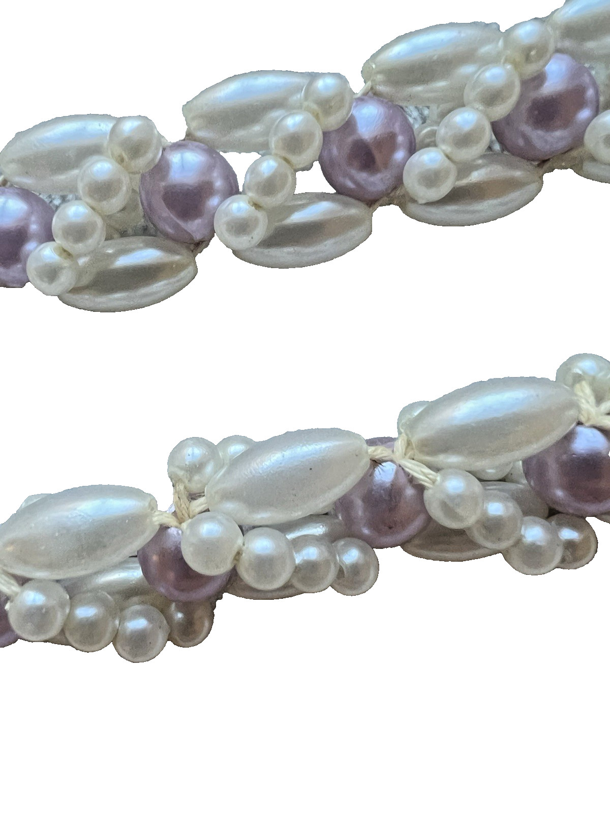 Vintage Jewelry Lot Necklace Purple Pink White Woven Beads Rope Faux Pearl 1