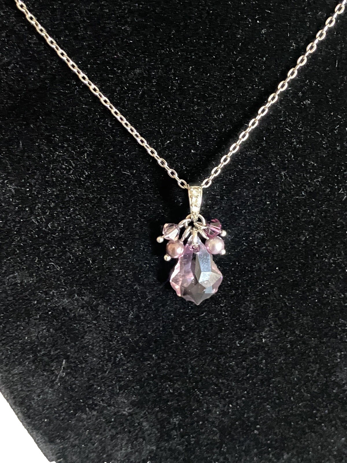 Vintage Pearlmaid JZ Lavender Austrian Crystal Pendant Necklace Purple Boho