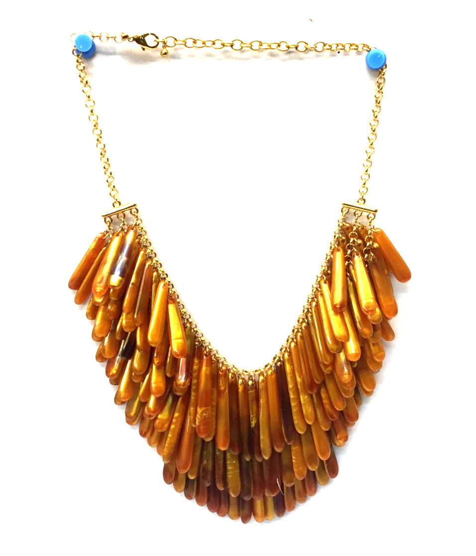 VTG Joan Rivers Amber Drop Beaded Bib Fringe Layered Necklace