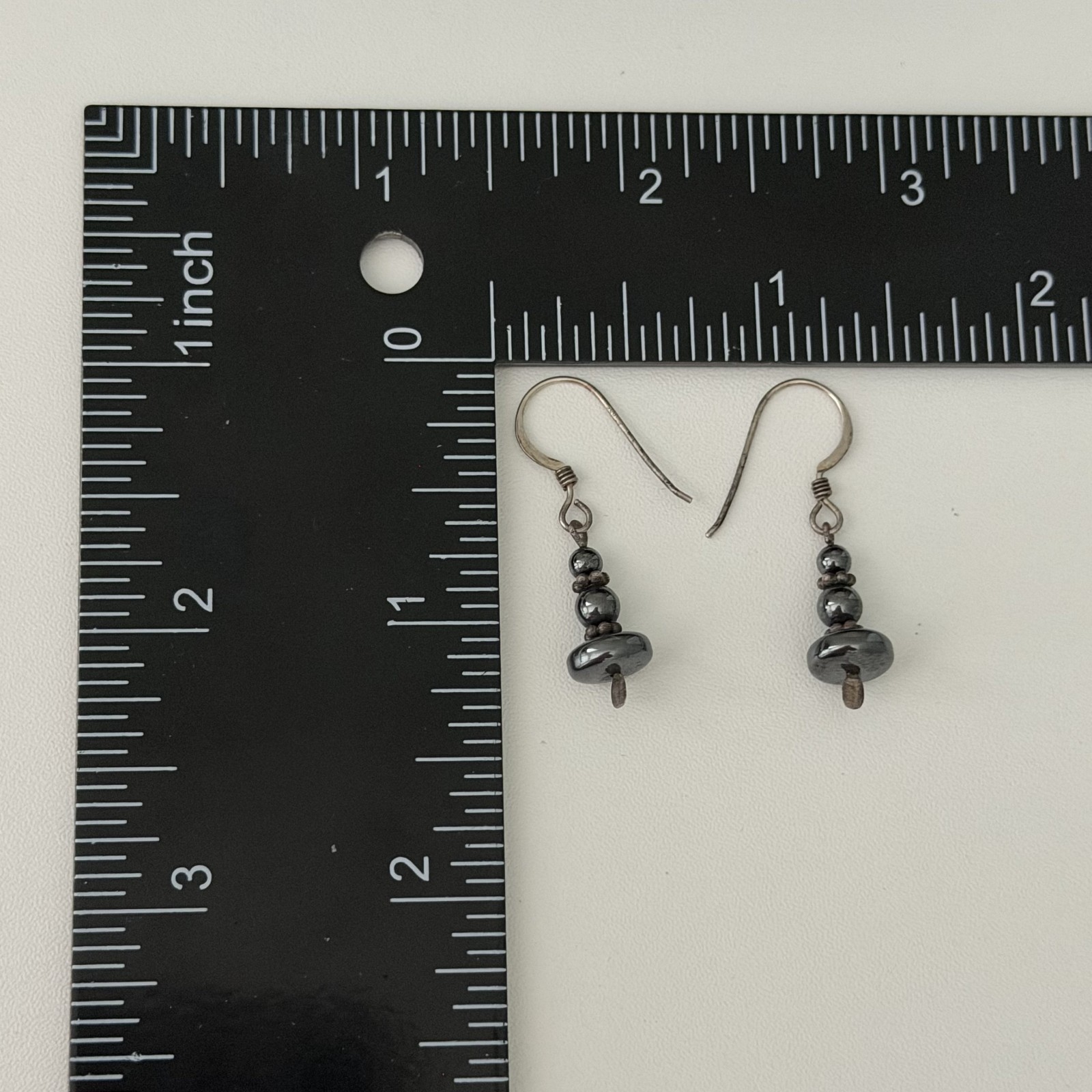 Vintage 925 Sterling Silver Hematite Bead Ball Dangle Earrings