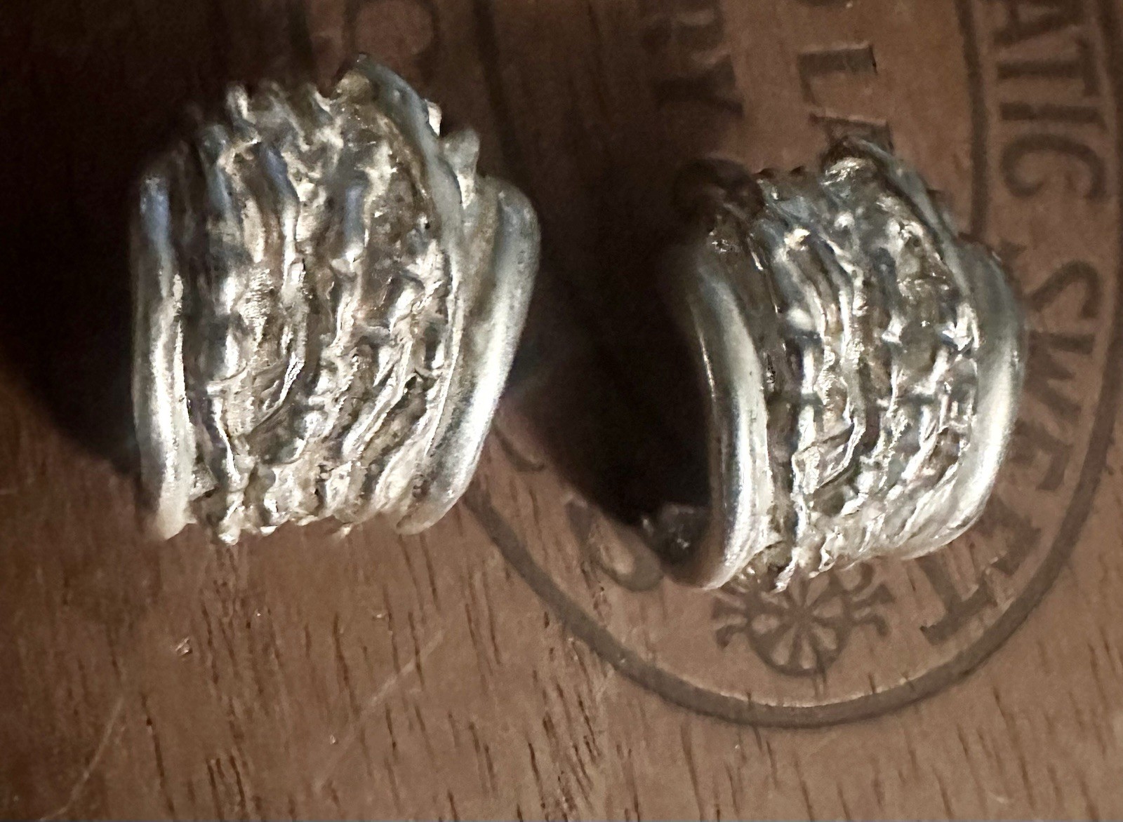 Large Vintage Modernist/Brutalist Pierced Earrings Molten Silver Half Hoop LOOK!