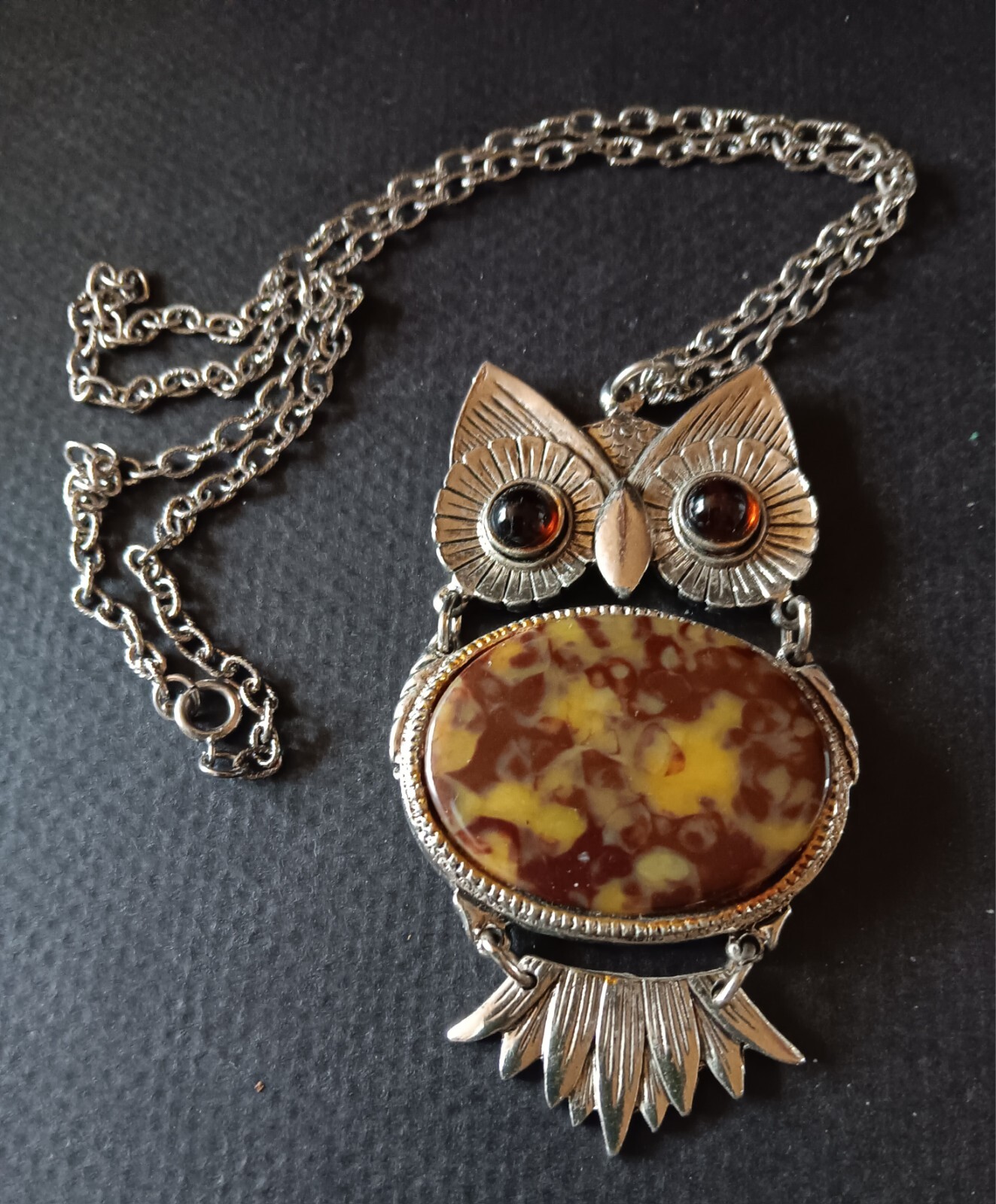 Vintage 3 1/2 in.” Silvertone Matriculated OWL Pendant on 24” Chain Necklace