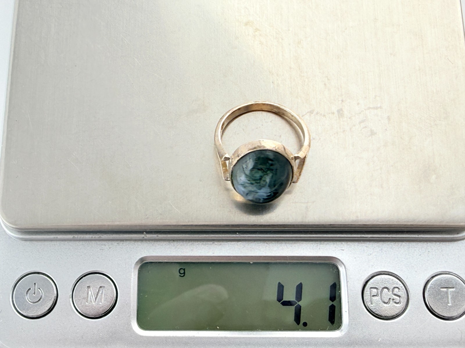 Vintage Swedish Sterling Silver Moss Agate Ring 925 Size 5.5 Three Crown Mark