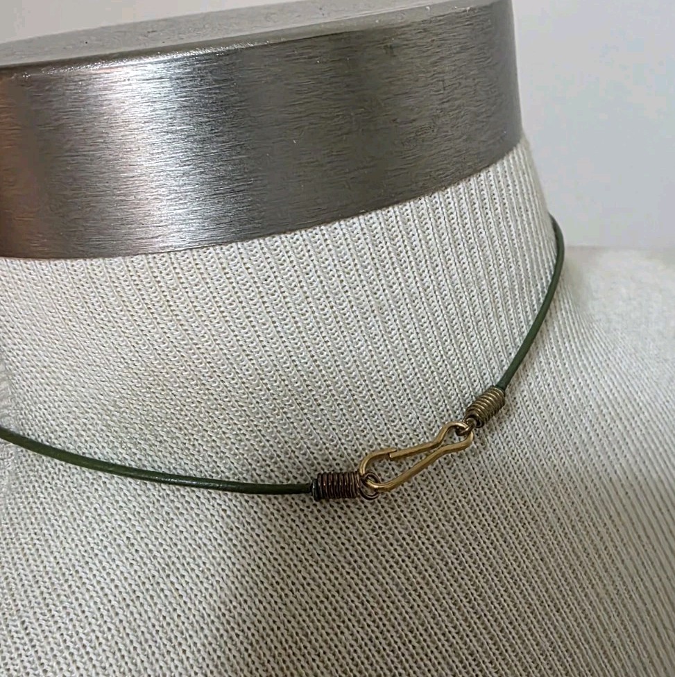 Hand Crafted Jade Carved Flower Bead Necklace On Leather Cord 18″