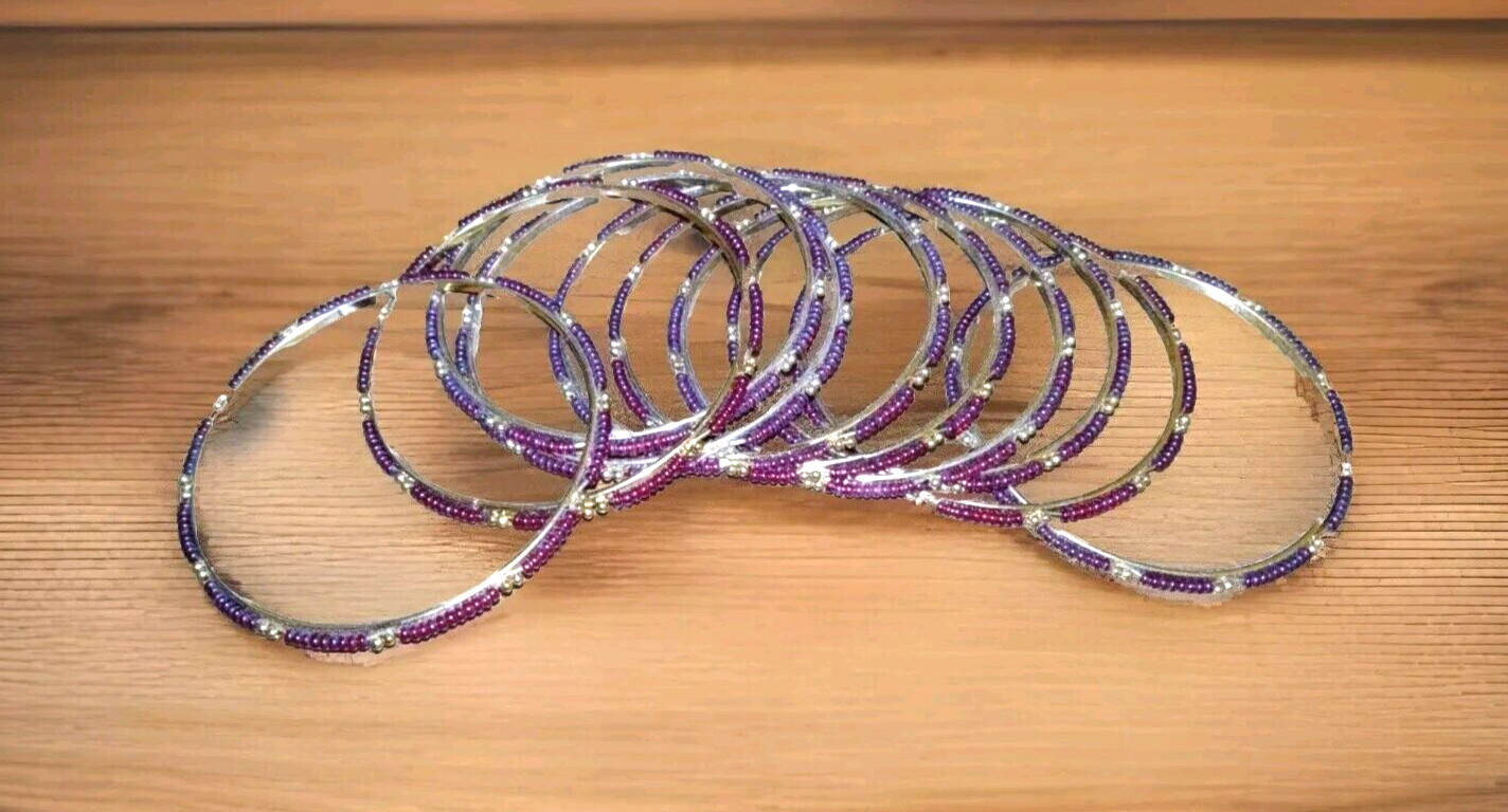 Women’s Bangle Bracelets Stackable Small Slender Beaded BOHO Set Of 10