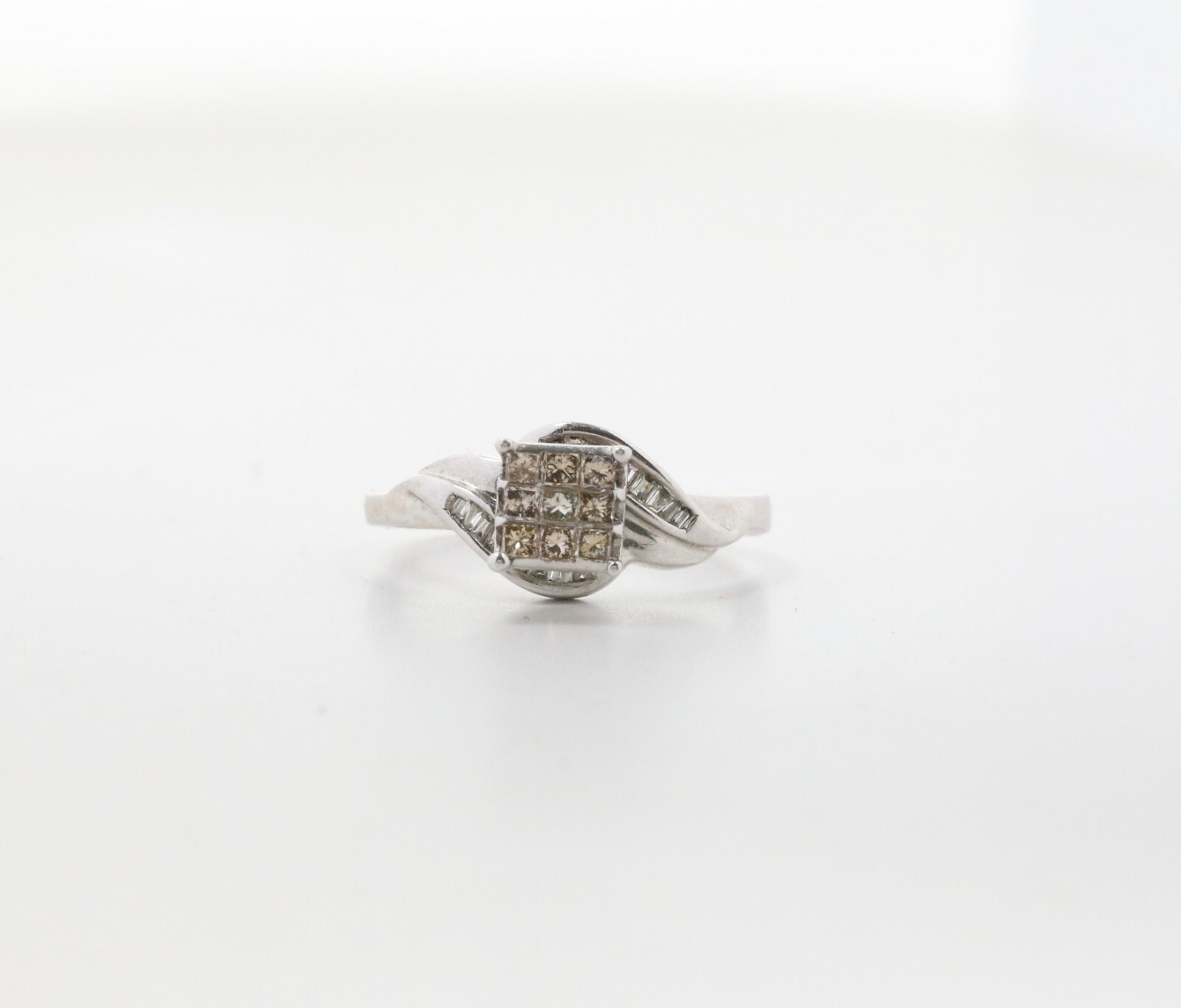 Champagne Colored Diamond Square 14K White Gold Engagement Ring