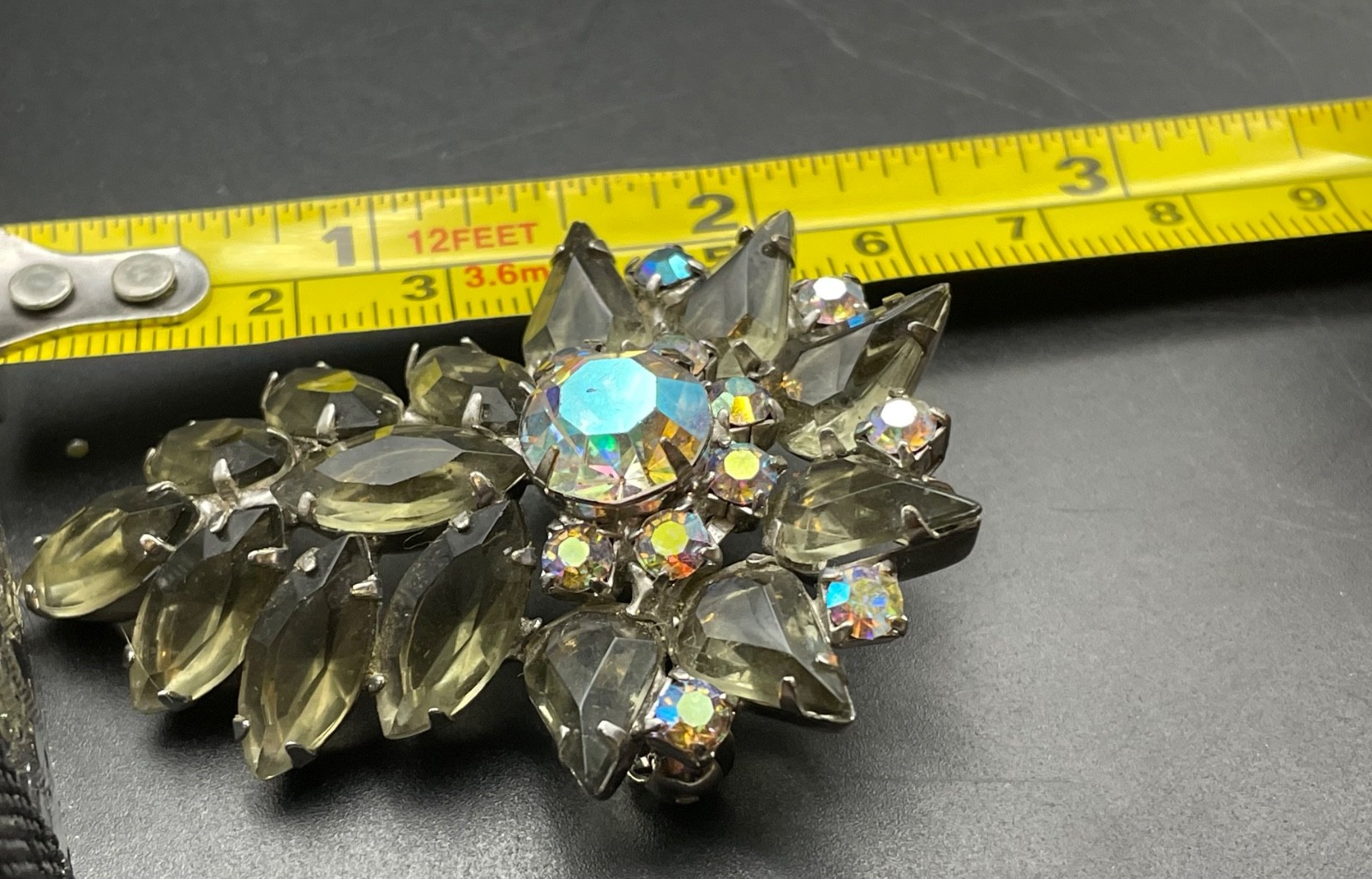Vintage Czech Brooch, Large Brooch with Rhinestone, Aurora Borealis Brooch