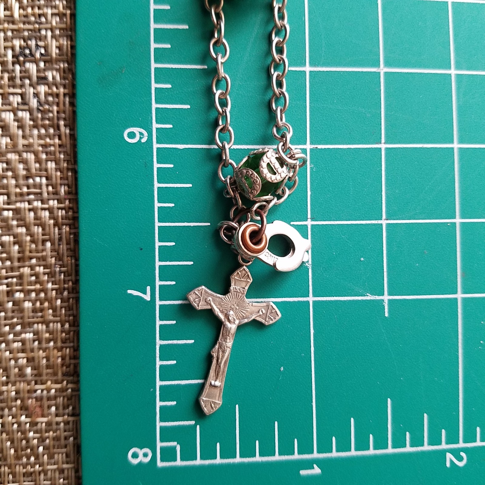 Vintage Sterling Chain Capped Green Bead Rosary Bracelet