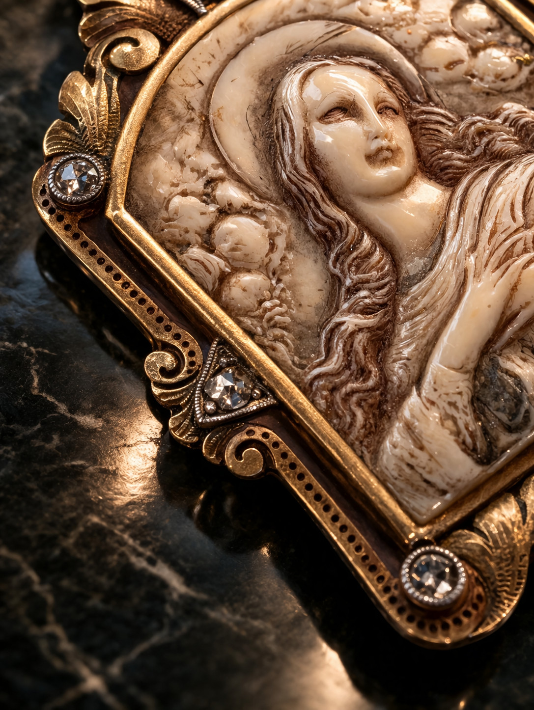 Antique 18K Gold Virgin Mary Pendant w/ 11 Diamonds Victorian Religious Rare XIX