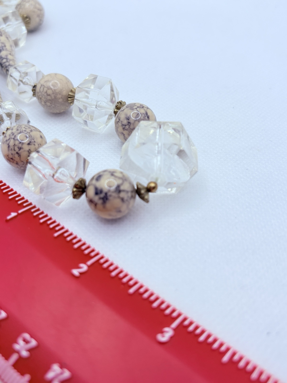 Vintage Faceted Acrylic And Faux Stone Necklace Large Beads Statement Cream