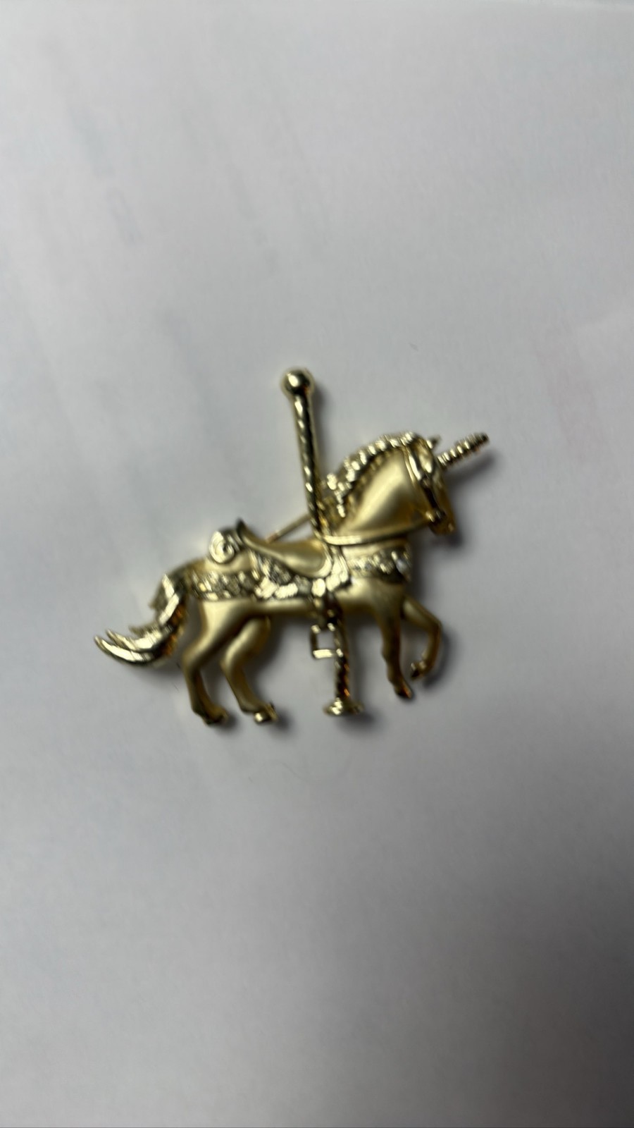 Gold Tone Carousel Unicorn Horse Brooch Pin Mythical Fantasy Jewelry