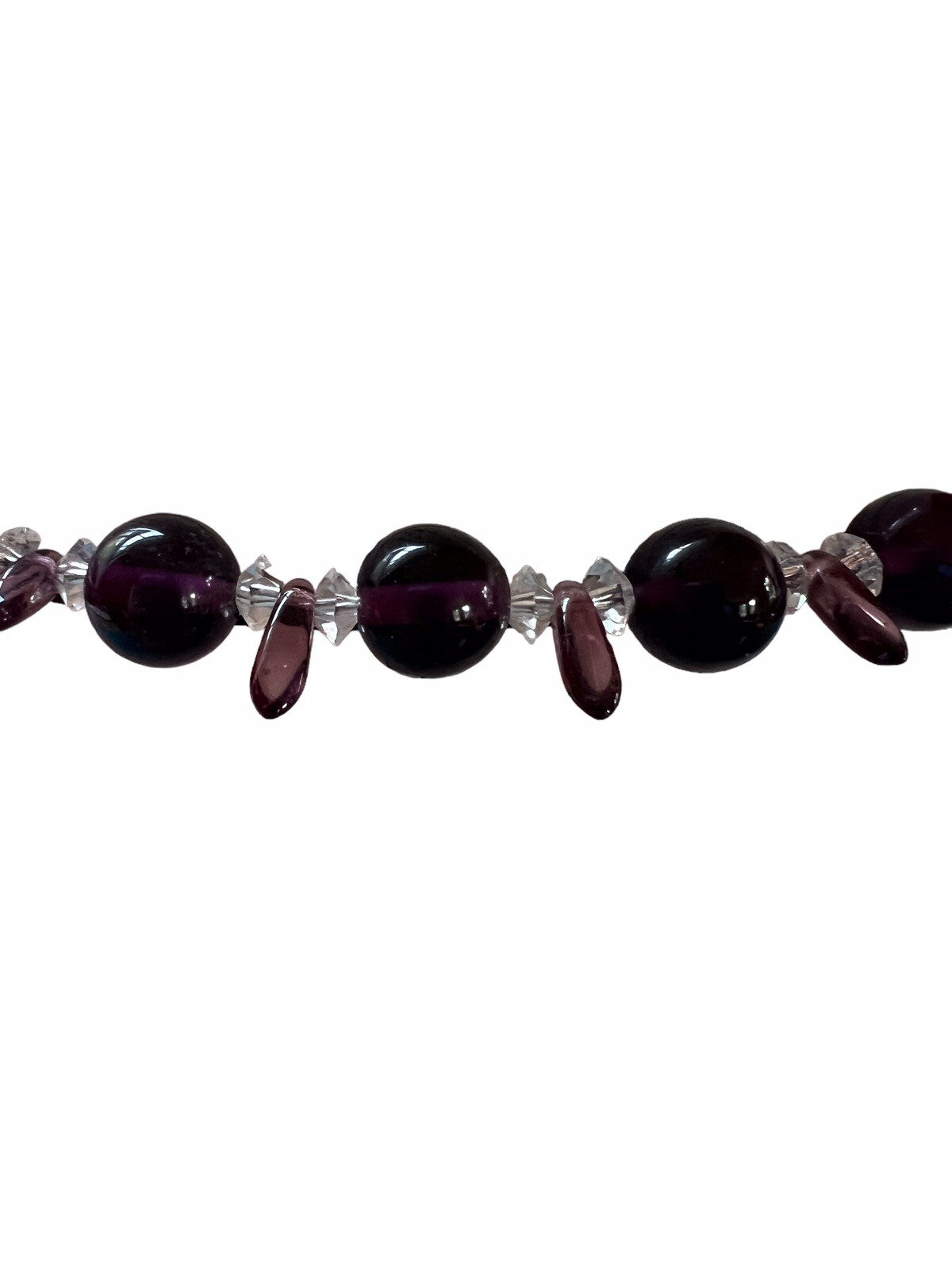 Vintage Amethyst Glass Bead Necklace Crystal Spacers Points Slver Tone Clasp B7